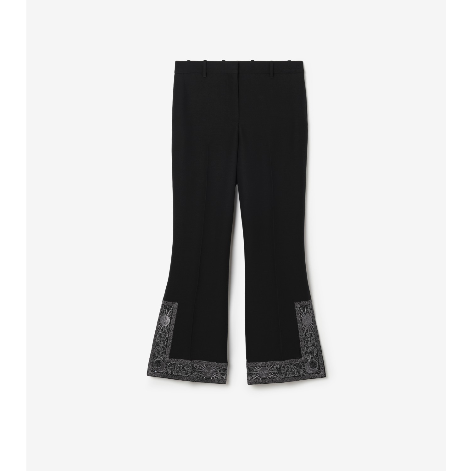Cropped Embroidered Wool Silk Flared Trousers