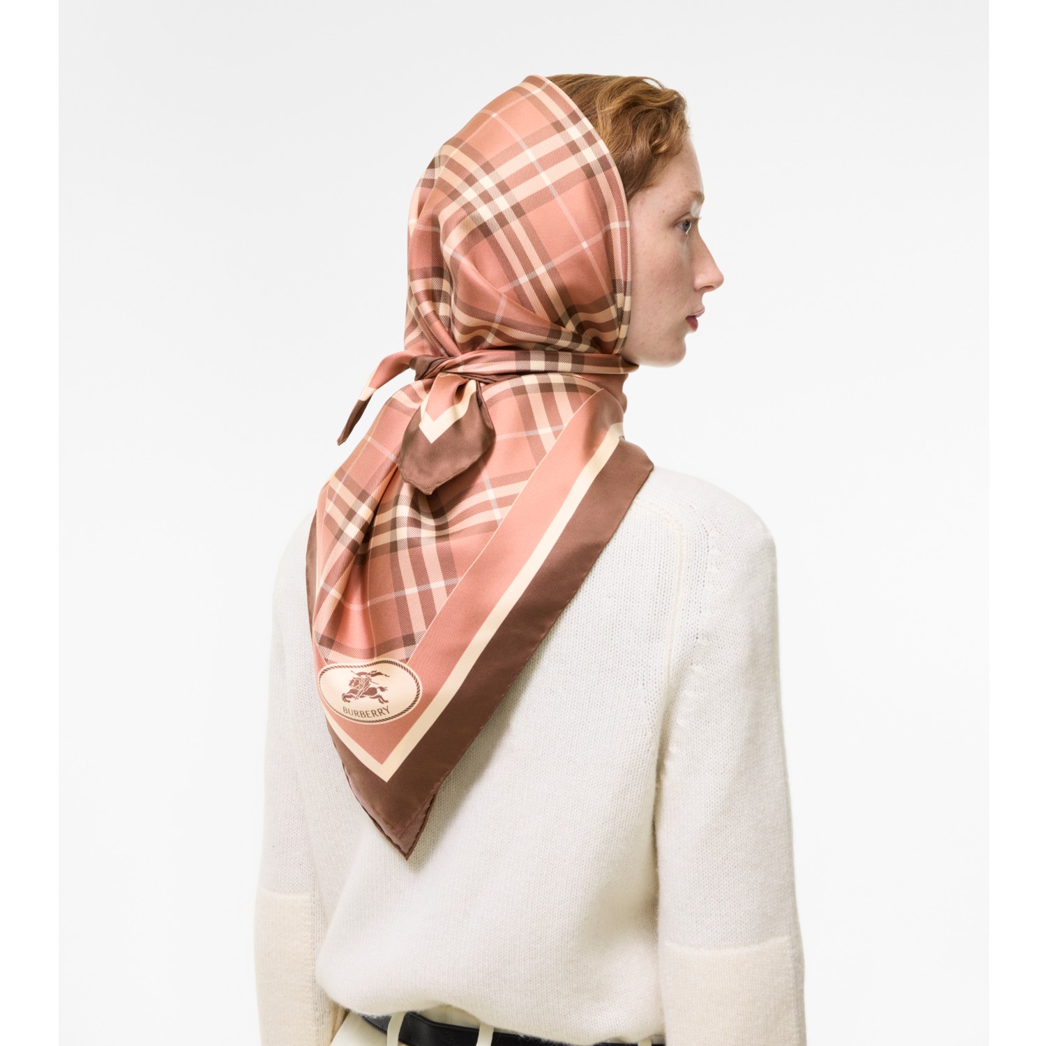 Check Knight Stamp Silk Scarf in Light clay pink | Burberry® Official