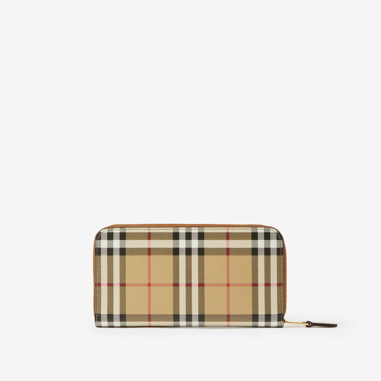 Check and Leather Ziparound Wallet in Archive Beige/birch Brown - Women | Burberry® Official