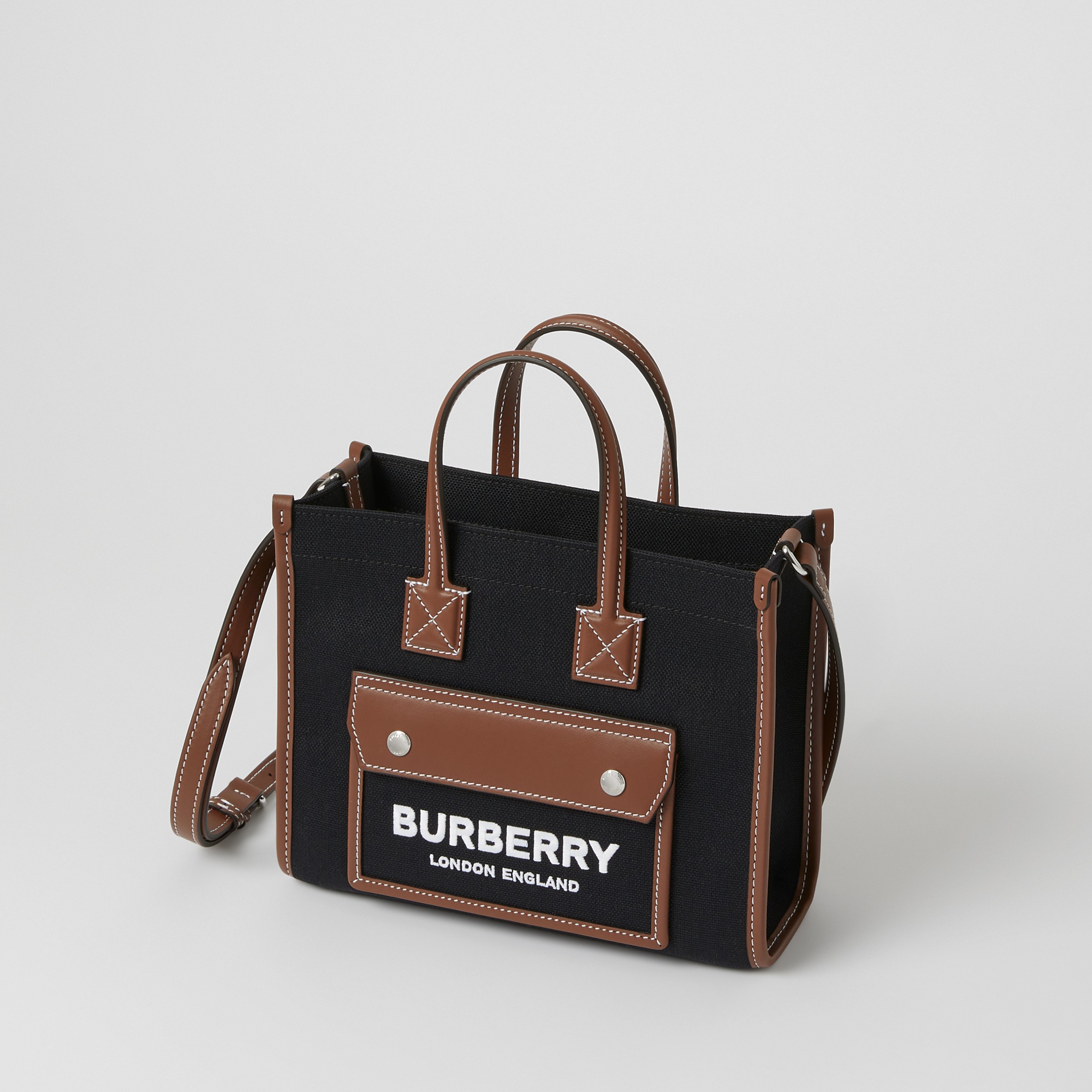 Two-tone Canvas and Leather Mini Freya Tote in Black/tan - Women | Burberry® Official - 4