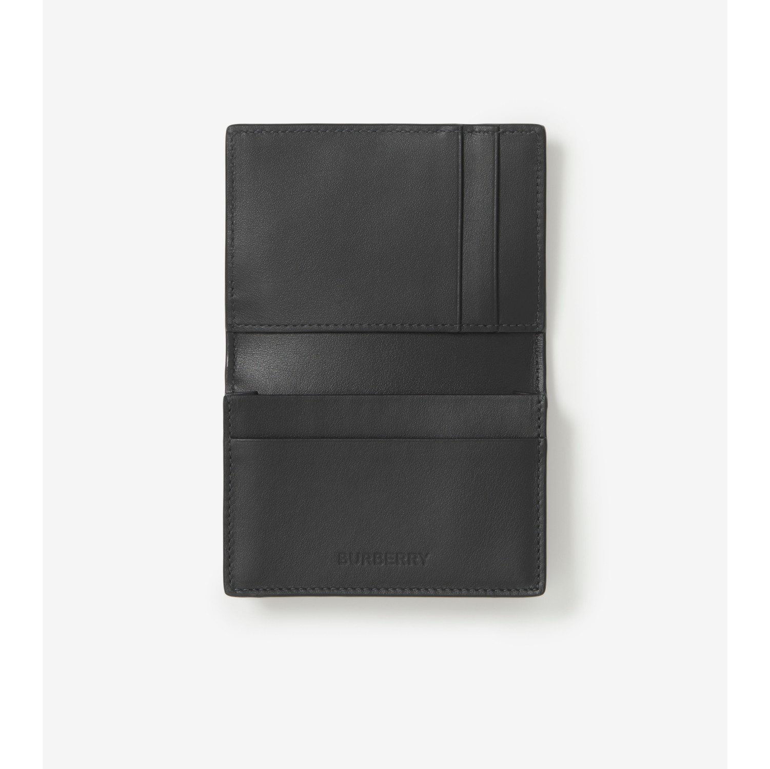 Check and Leather Folding Card Case in Charcoal - Men, Canvas | Burberry® Official