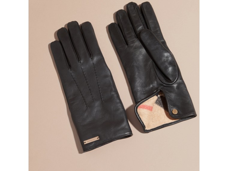 Cashmere Lined Lambskin Gloves in Black Men Burberry