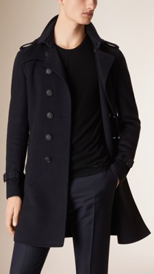 Leather Trim Cashmere Wool Trench Coat