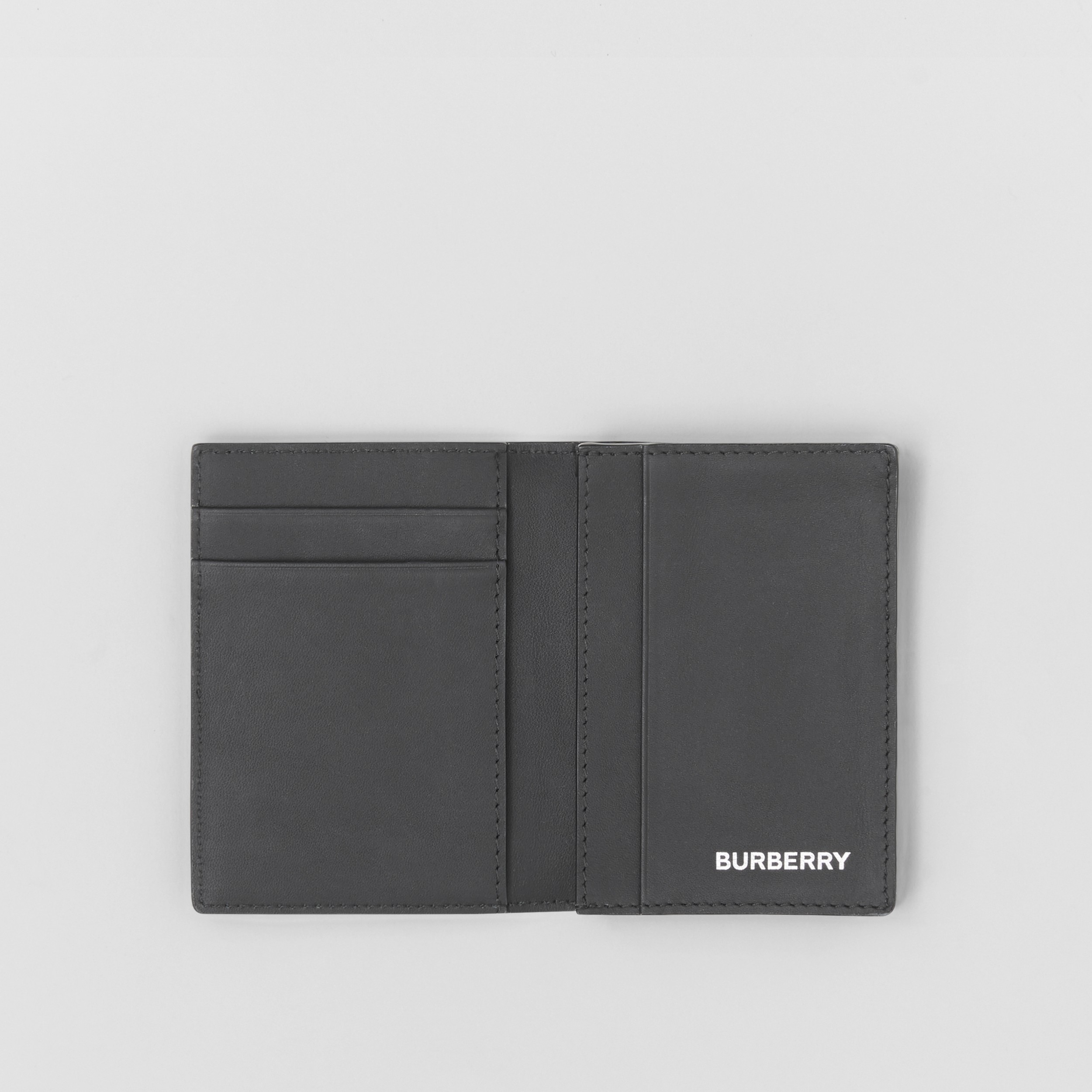 vare trone jogger London Check and Leather Folding Card Case in Dark Charcoal - Men | Burberry®  Official