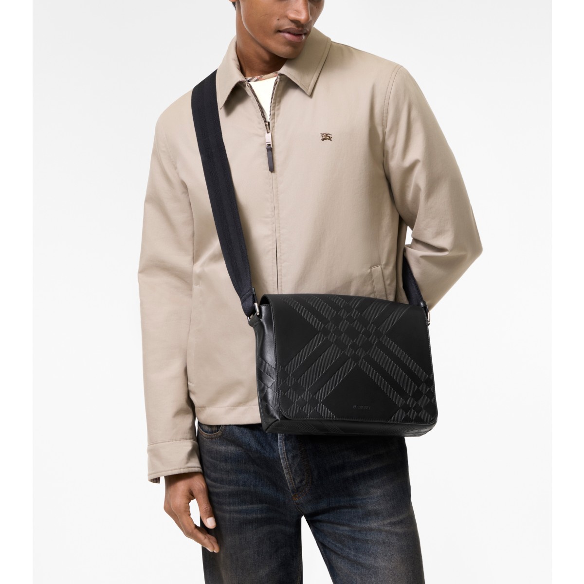  Check Embossed Messenger Bag​