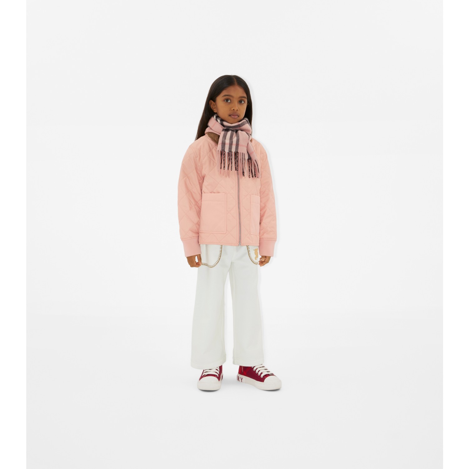 Check Cashmere Scarf in Ash Rose Children Burberry Official