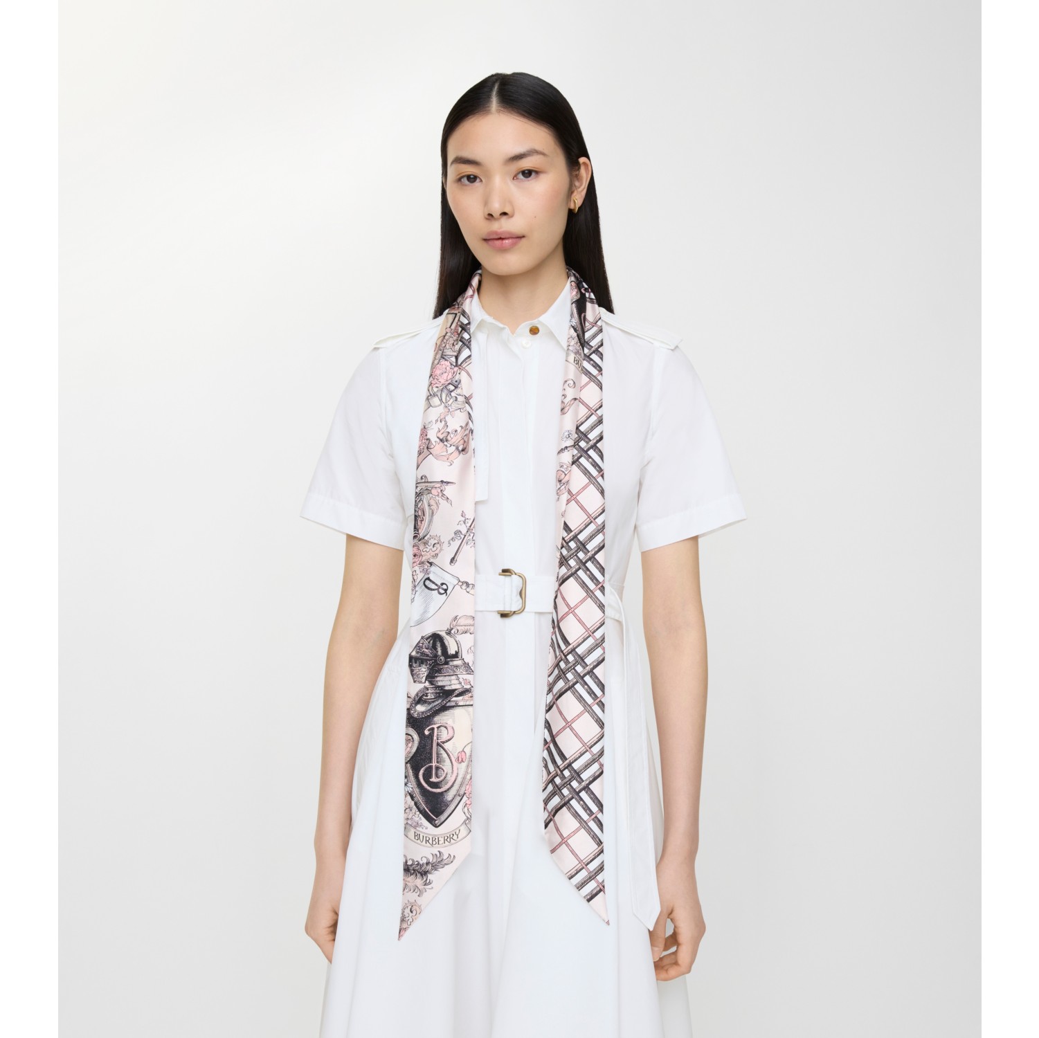 Skinny Reversible Etched Knight Silk Scarf in Quartz pink | Burberry® Official