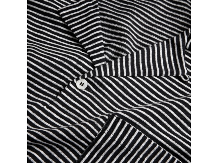 BURBERRY Striped Cotton Linen Polo Shirt, Ink Blue/White | ModeSens