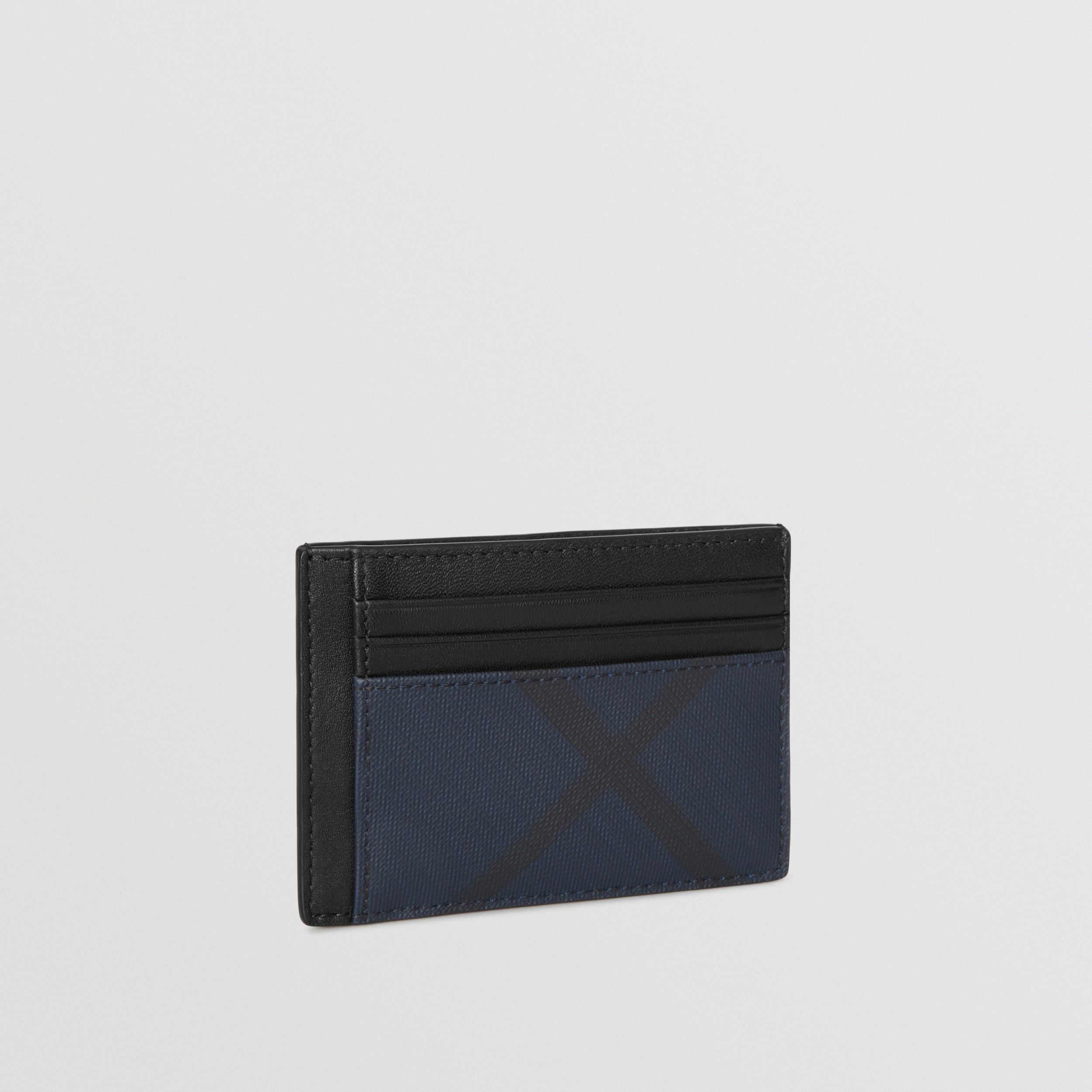 London Check and Leather Money Clip Card Case in Navy/black | Burberry ...