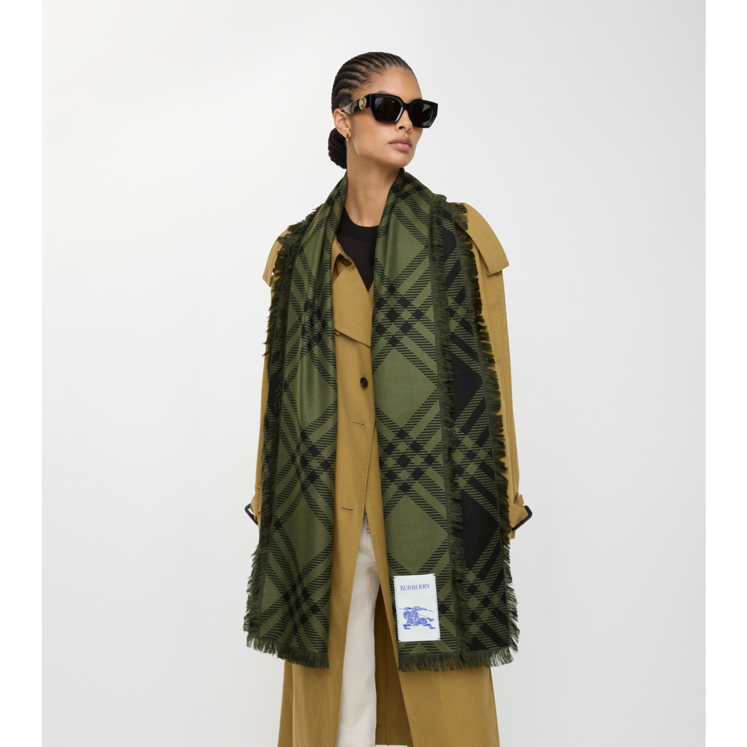 Wide Check Wool Silk Scarf in Shrub/black | Burberry® Official