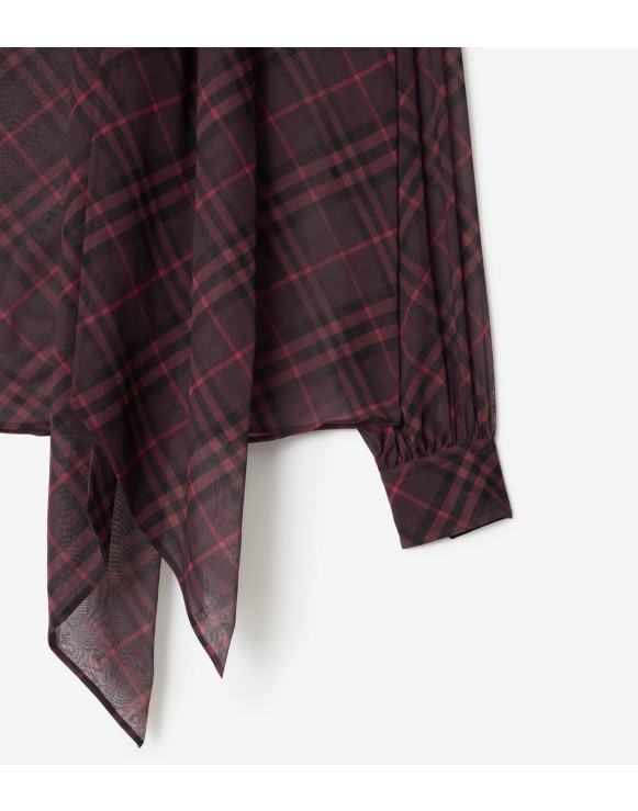 Check Silk Scarf Blouse