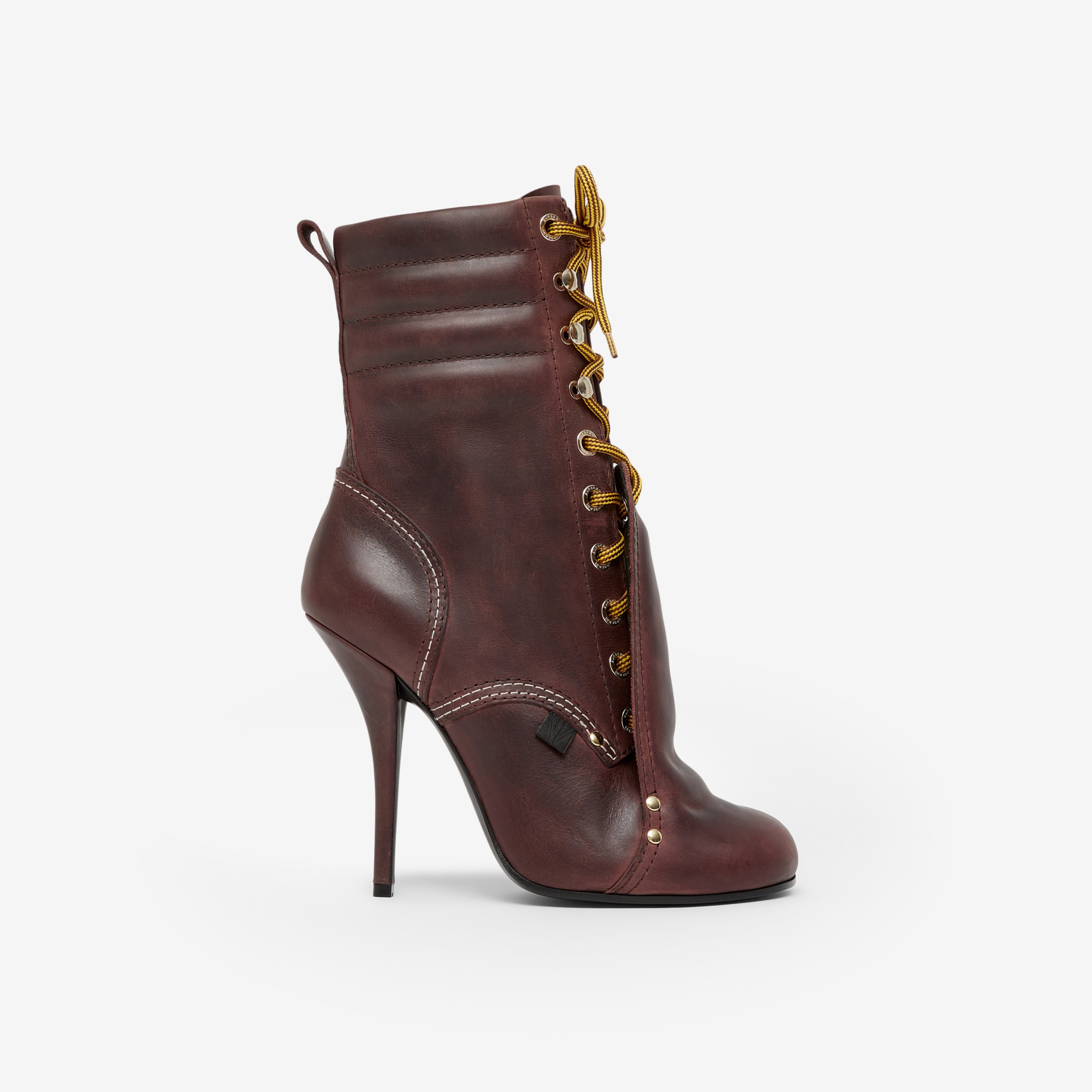 Lace Guard Detail Leather Boots in Dark Rust Women Burberry® Official
