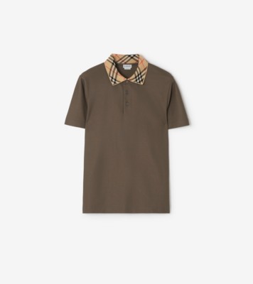 Check Collar Cotton Polo Shirt Sepia ®