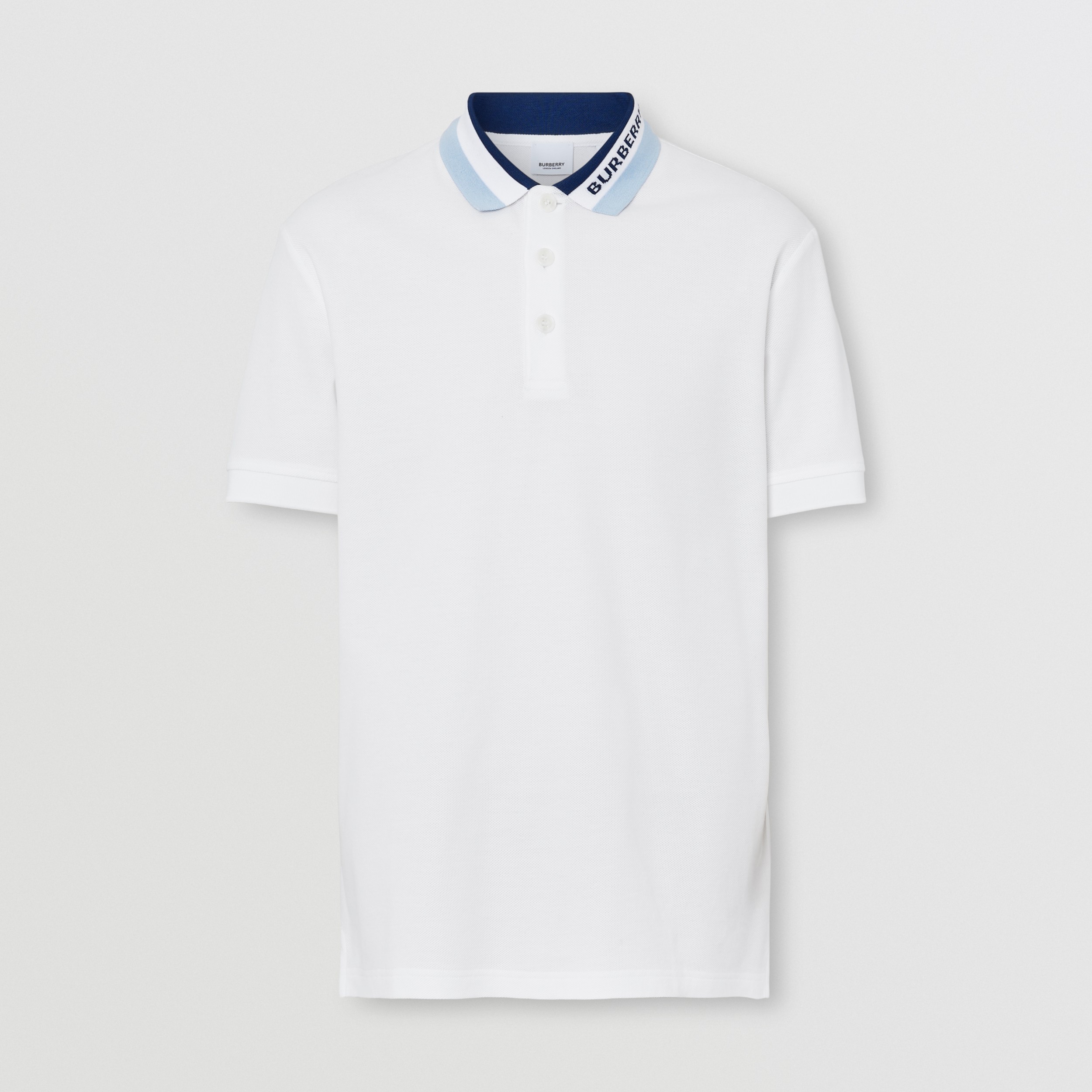 Burberry White Polo
 Logo Detail Cotton Piqué Polo Shirt in White Men