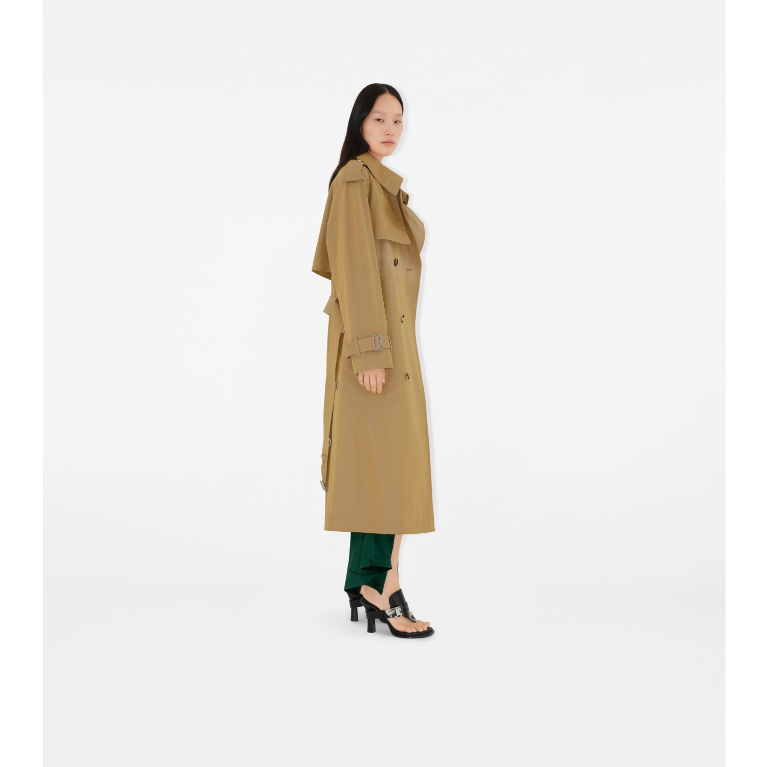 Long Gabardine Trench Coat in Spelt - Women, Cotton | Burberry® Official