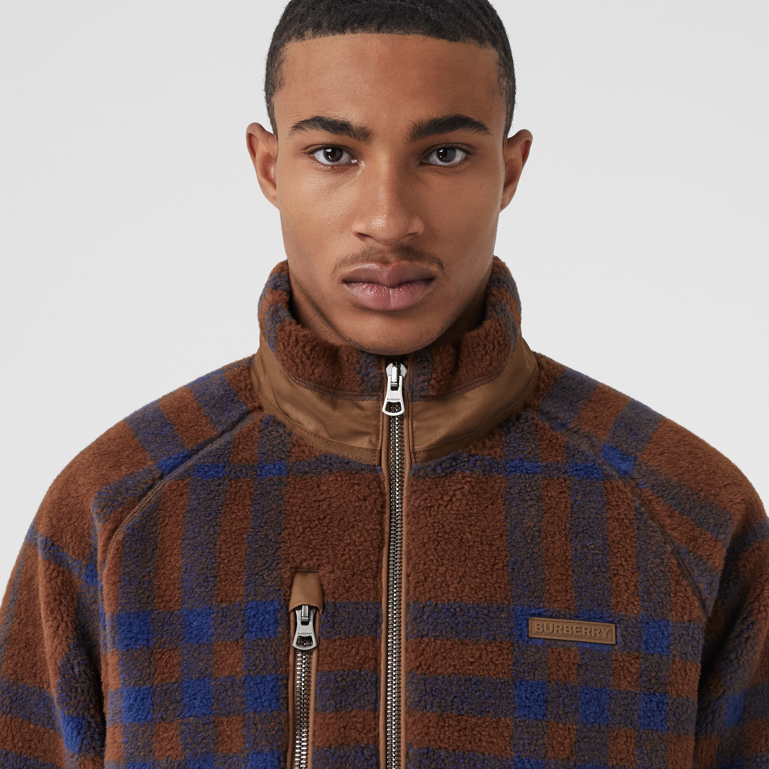 Logo Appliqué Check Fleece Jacket in Mid Brown - Men | Burberry® Official - 2