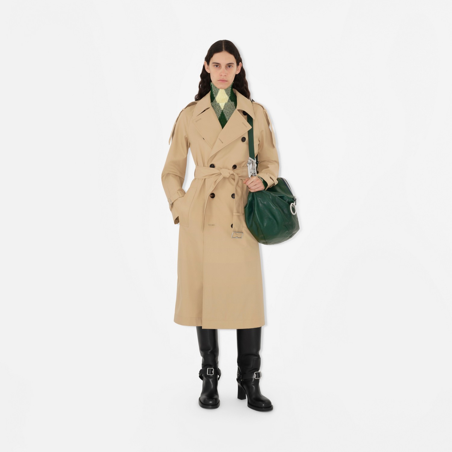 Trench coat largo en gabardina