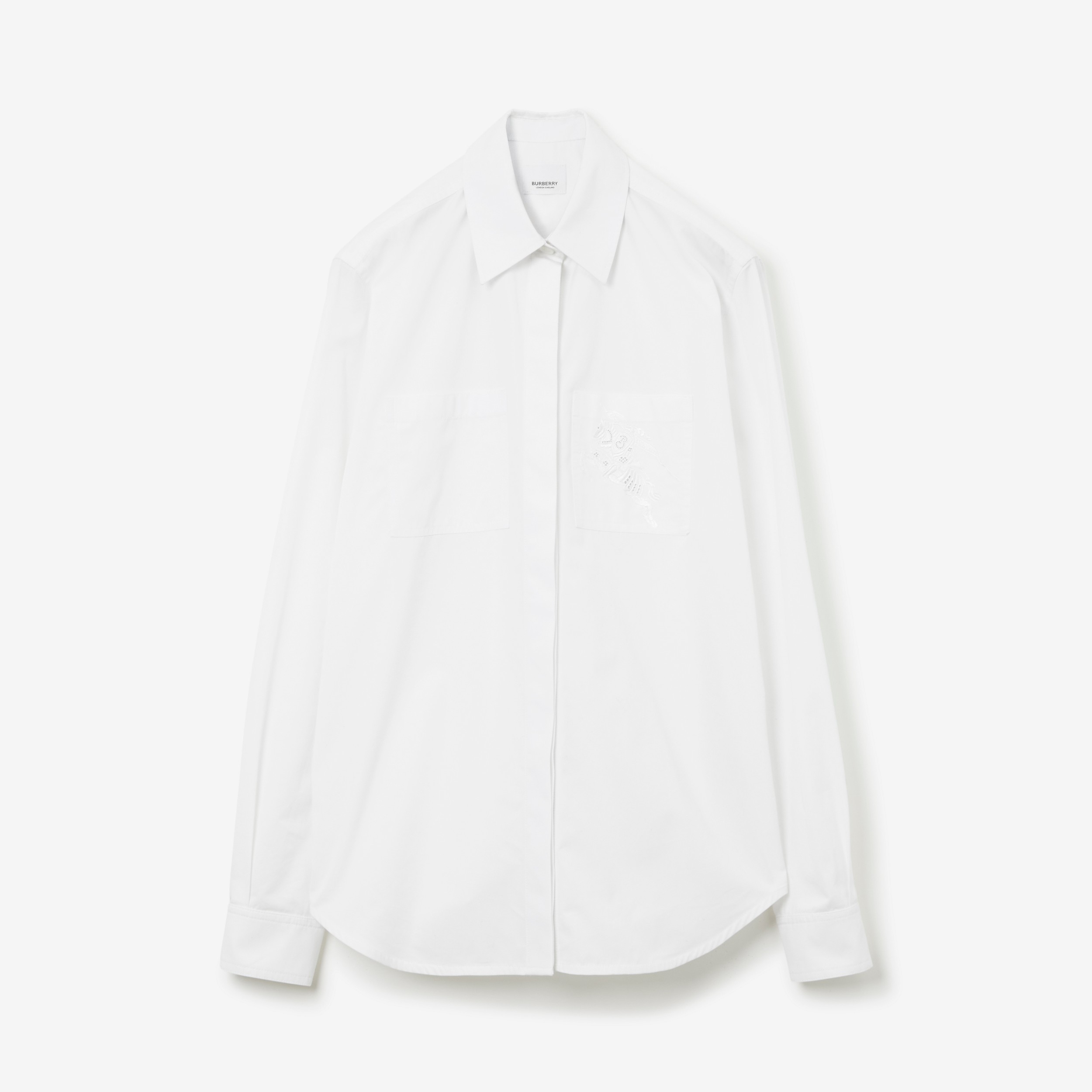 Camisa oversize de algodão com bordado inglês e Equestrian Knight (Branco Óptico) - Mulheres | Burberry® oficial - 1