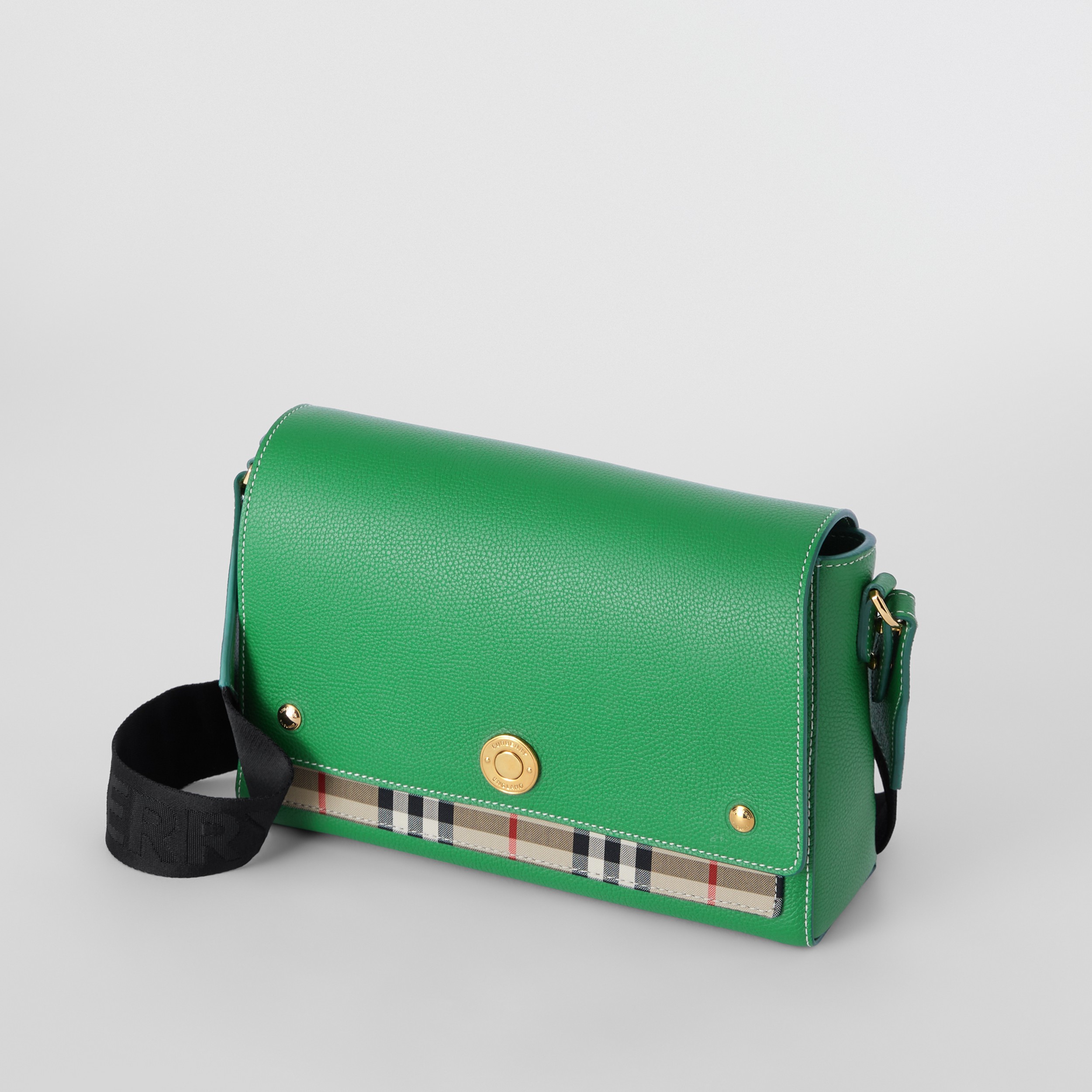 Leather and Vintage Check Note Crossbody Bag in Ivy Green - Women | Burberry® Official - 4