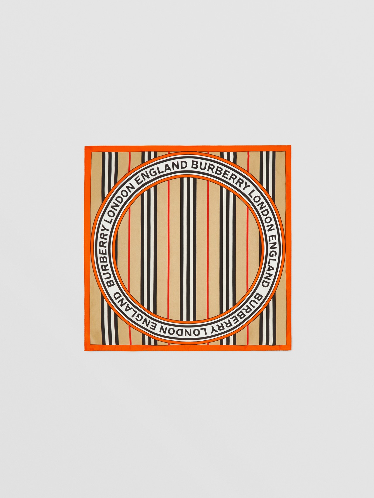 Petit carré de soie à rayures iconiques et logo (Beige D'archive)