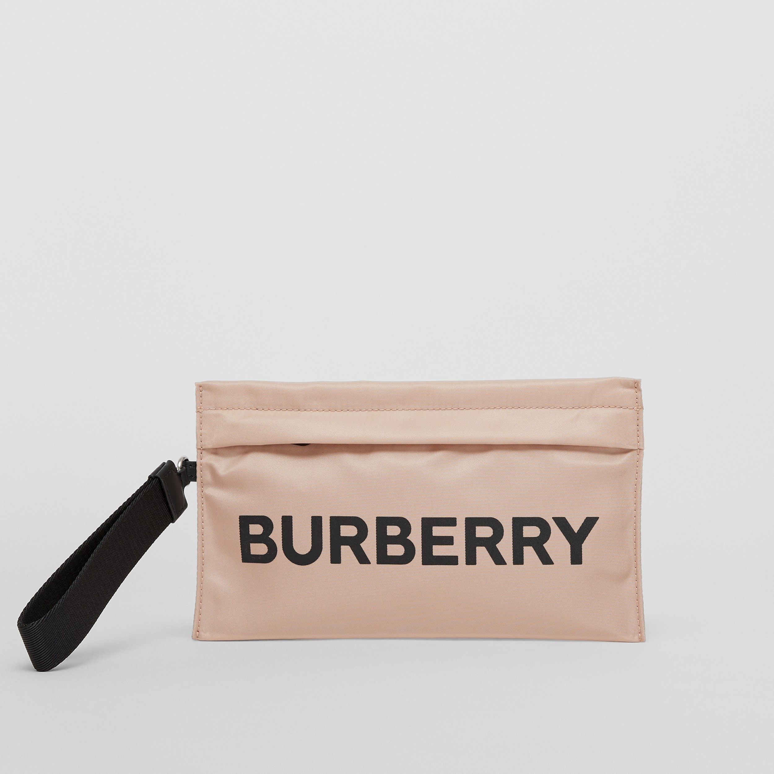Bolsa pouch de nylon com estampa de logotipo (Bege Rosa) - Mulheres | Burberry® oficial - 1