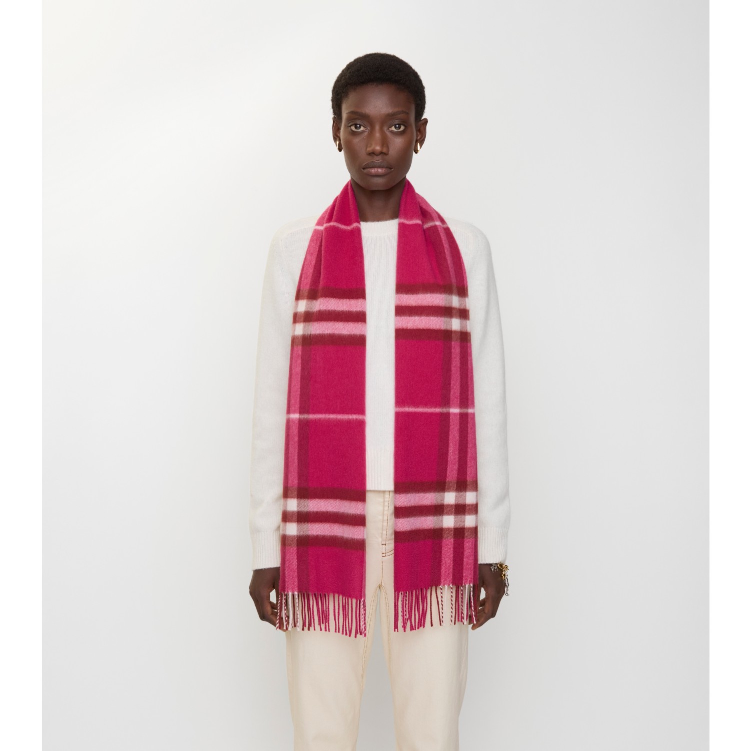 Check Cashmere Scarf in Jam | Burberry® Official