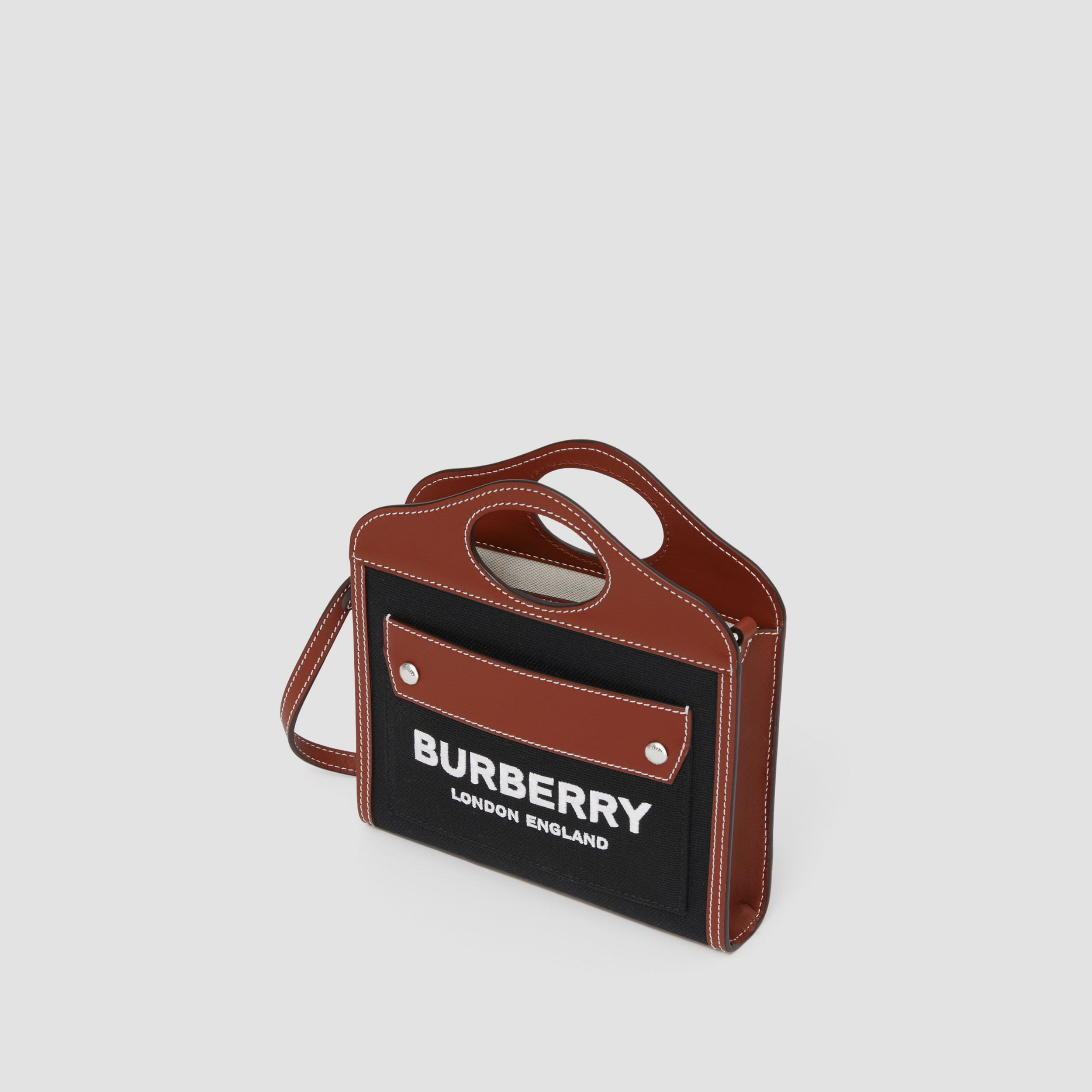 Zweifarbige Pocket Bag aus Canvas und Leder im Miniformat (Schwarz) - Damen | Burberry® - 3