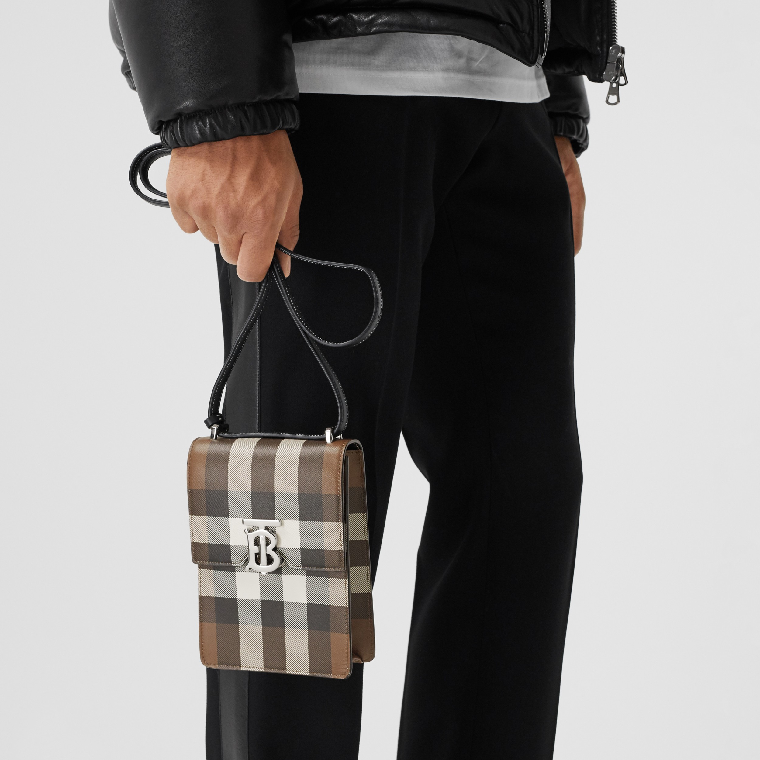 Check Print Leather Robin Bag in Dark Birch Brown | Burberry® Official