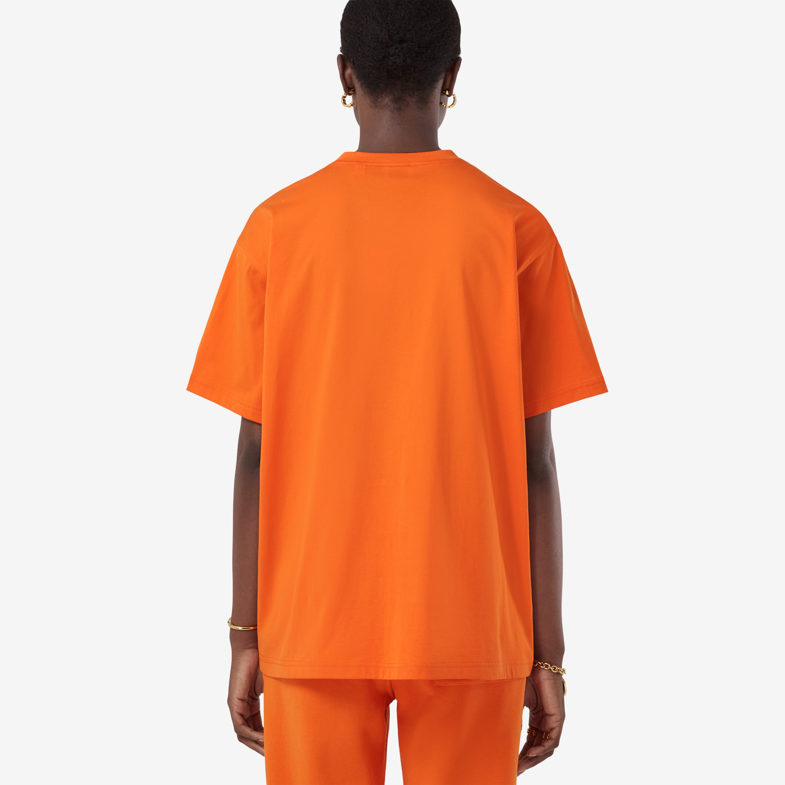 Oak Leaf Crest Cotton Oversized T-shirt in Bright Orange - Women | Burberry® Official - 3