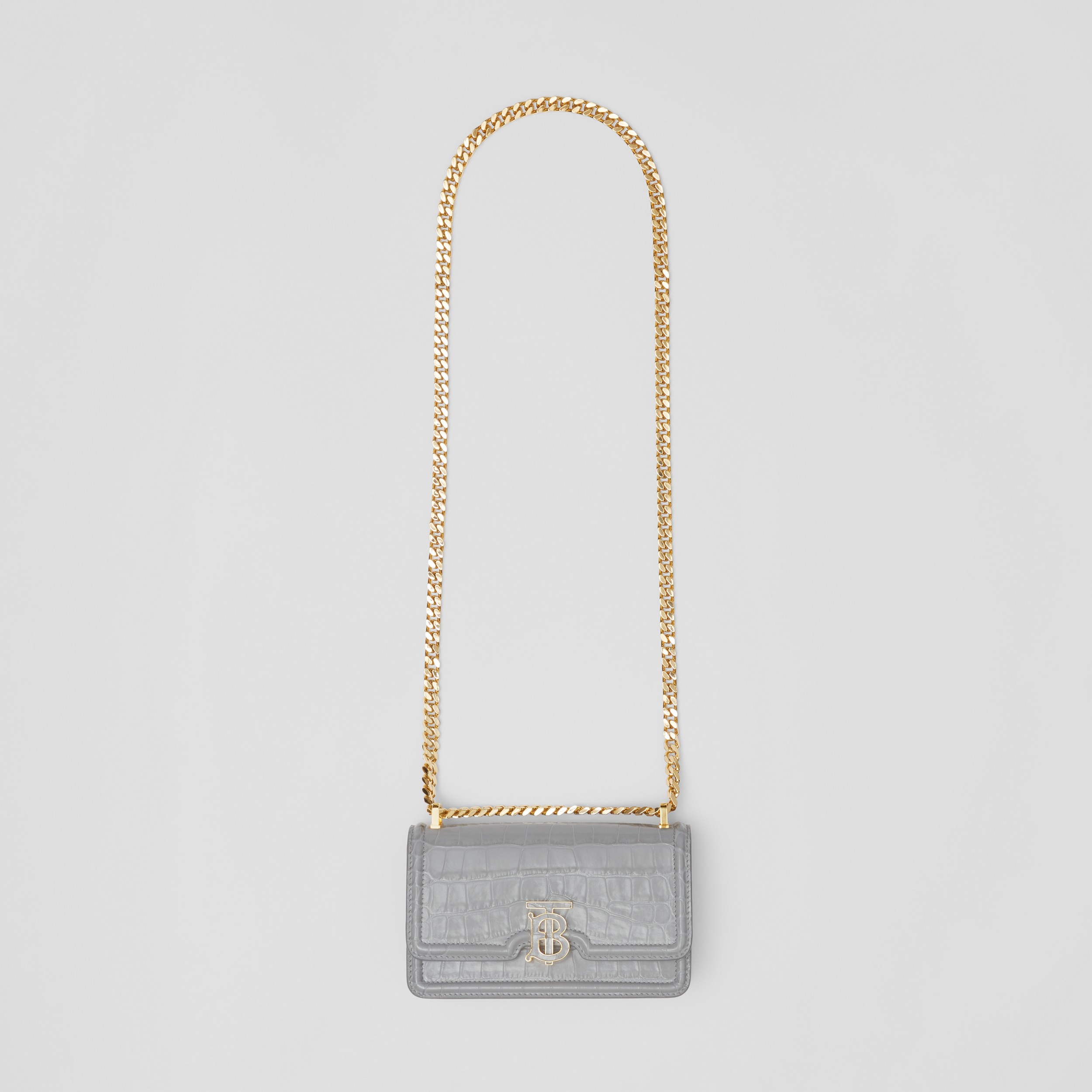 Embossed Leather Mini Chain TB Bag in Cloud Grey - Women | Burberry®  Official