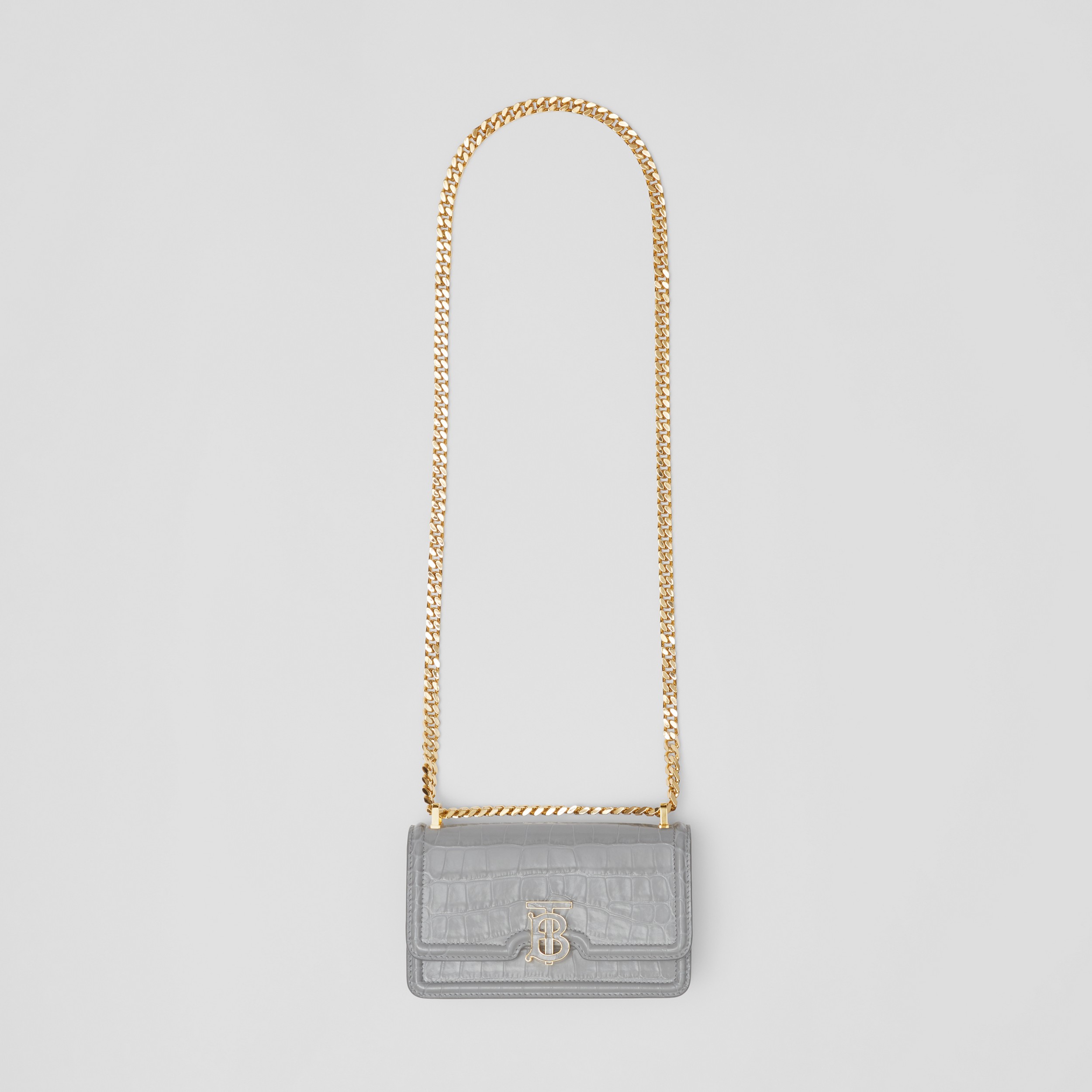 Embossed Leather Mini Chain TB Bag in Cloud Grey - Women | Burberry® Official Embossed Leather Mini Chain TB Bag in Cloud Grey - Women | Burberry® Official