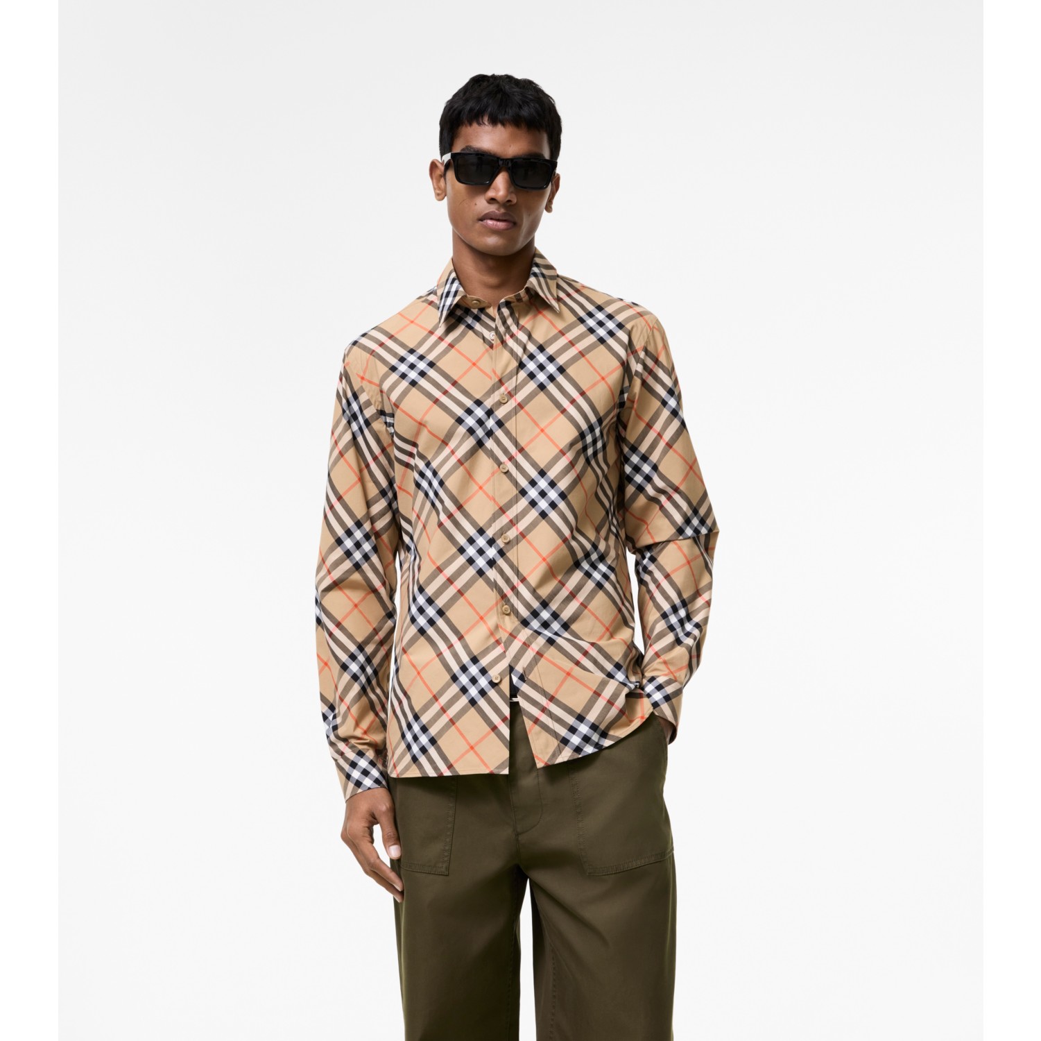 Relaxed Fit Check Cotton Poplin Shirt in Sand beige - Men | Burberry® Official