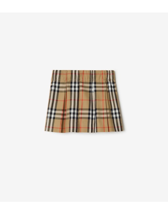 Pleated Check Cotton Skirt