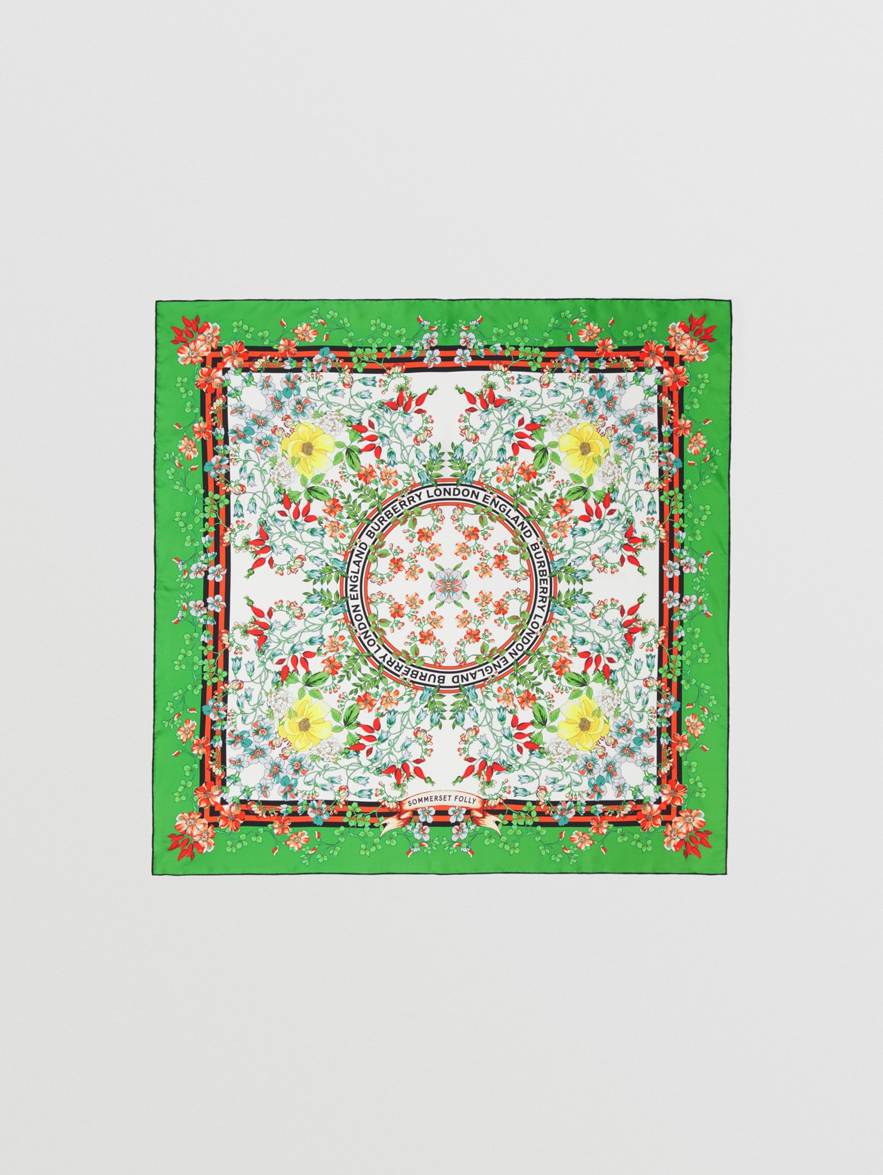 Floral Print Silk Square Scarf in Vivid Green
