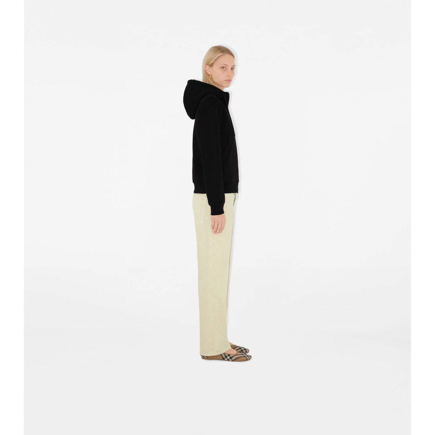 Check Label Cotton Zip Hoodie - thumbnail 3