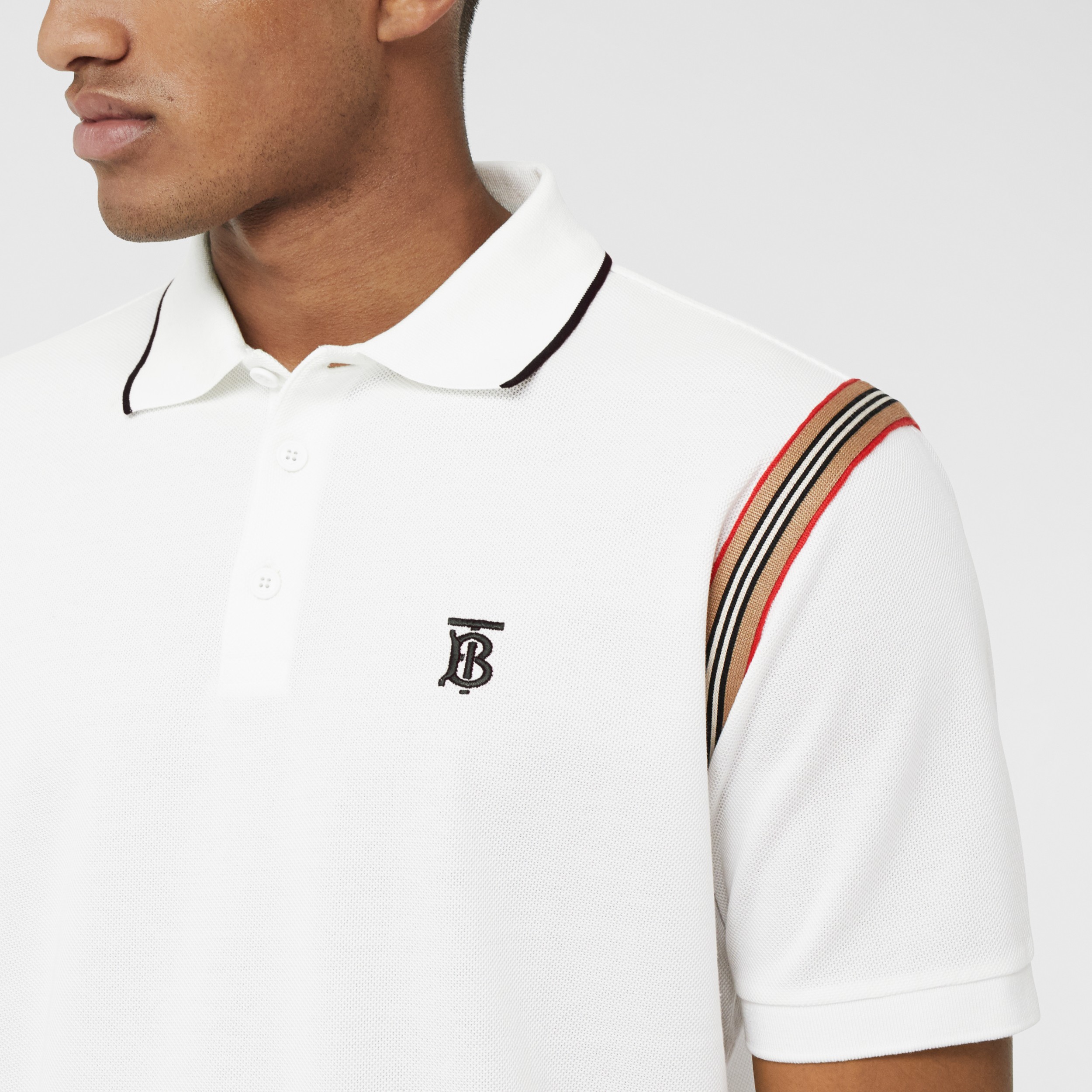 Icon Stripe Trim Monogram Motif Cotton Polo Shirt in White - Men ...