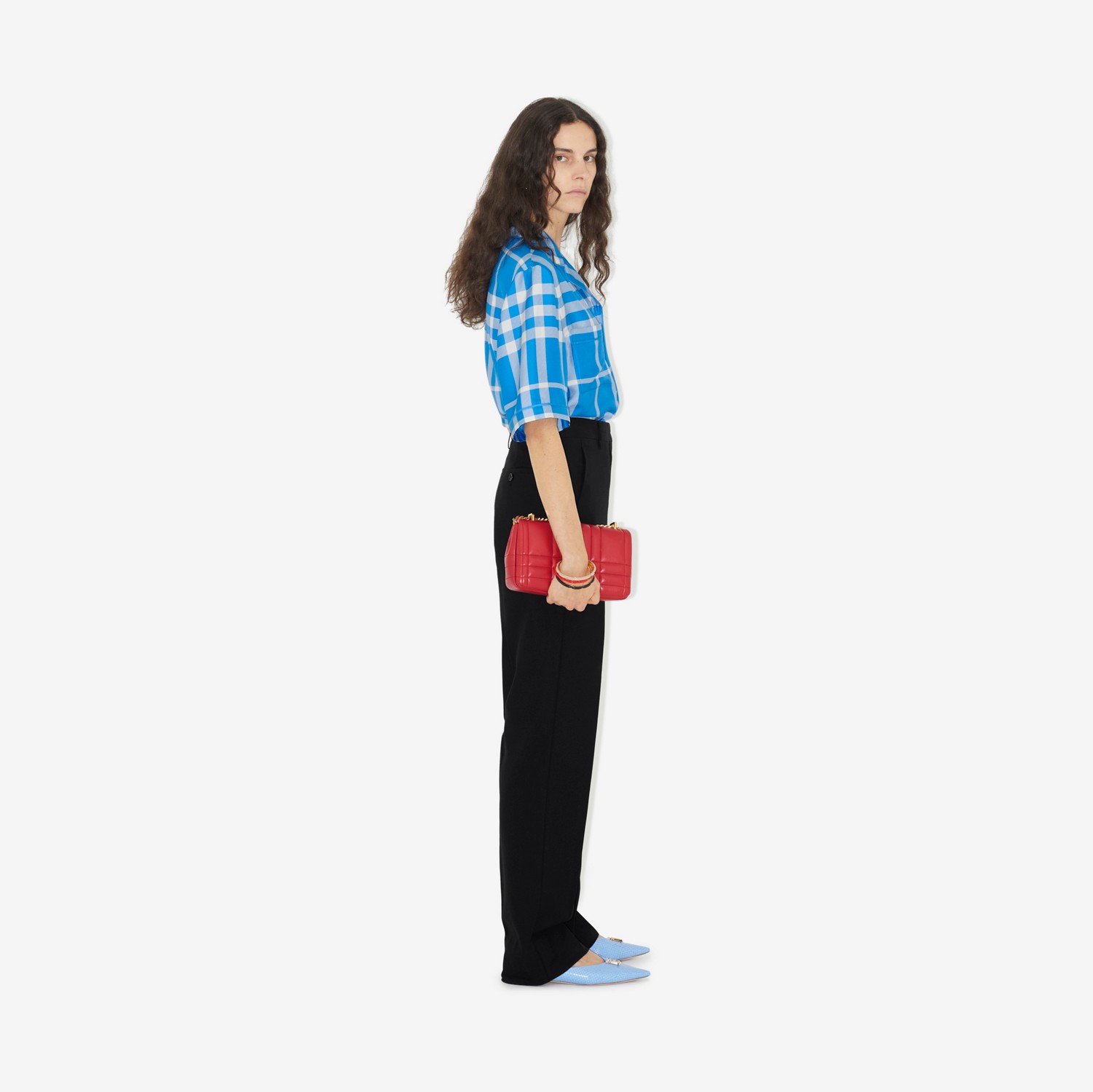 Camicia da pigiama in seta con motivo Exaggerated check (Blu Intenso) - Donna | Sito ufficiale Burberry®