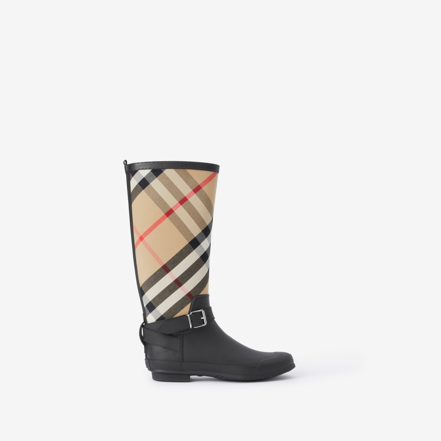 Strap Detail House Check and Rubber Rain Boots in Black/archive Beige - Women | Burberry® Official