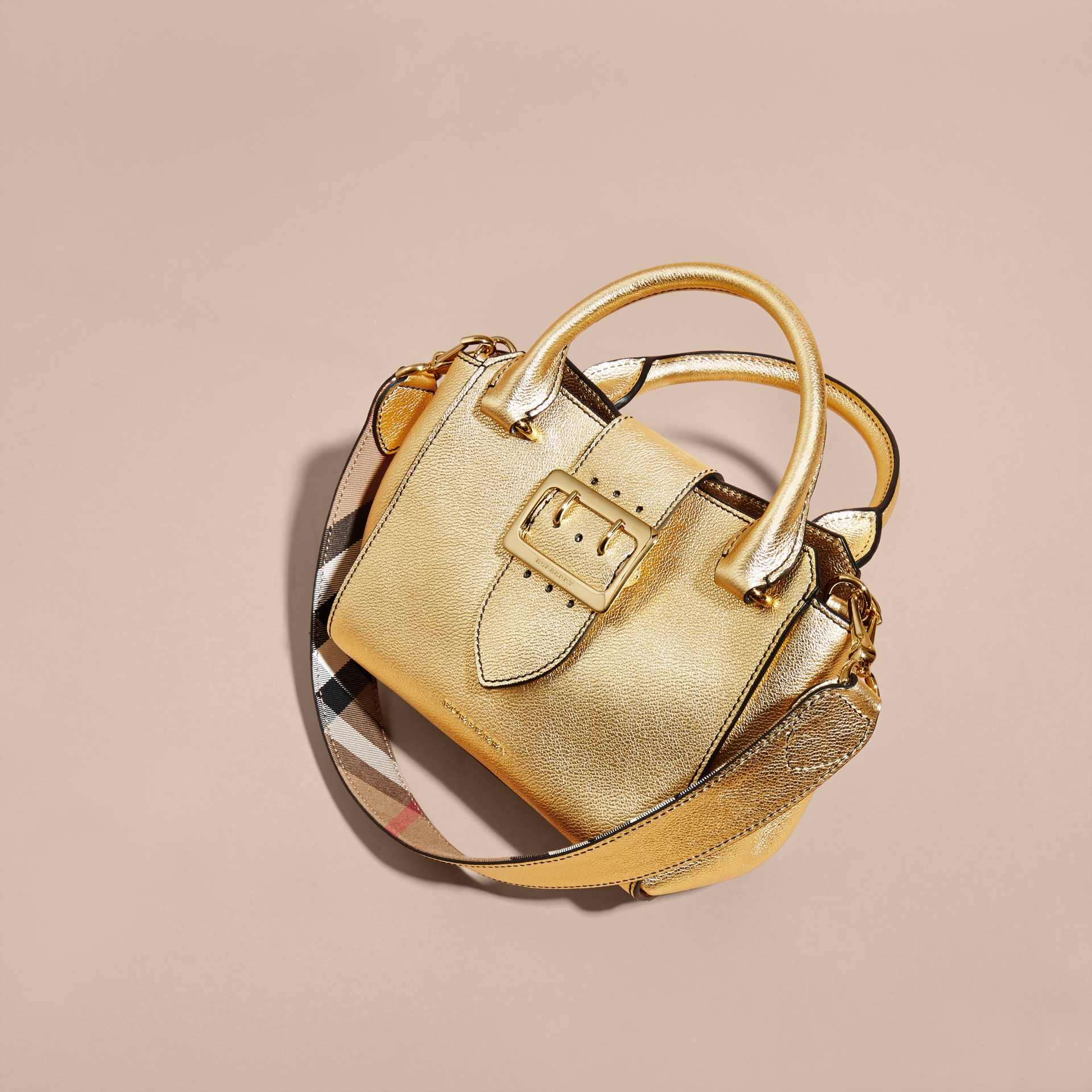 The Small Buckle Tote in Metallic Leather Burberry