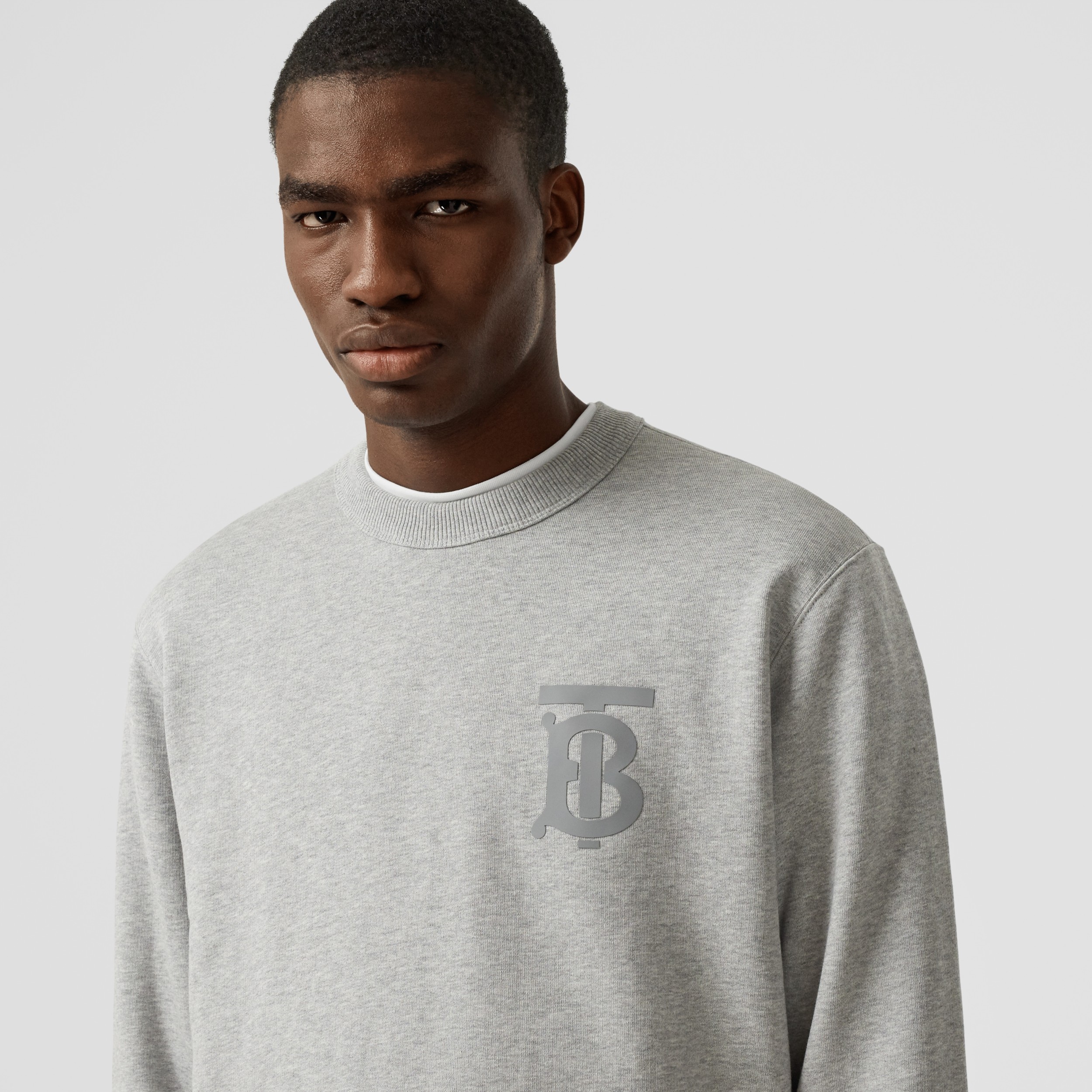 Monogram Motif Cotton Sweatshirt in Pale Grey Melange - Men | Burberry ...