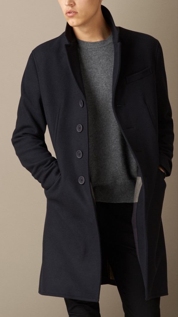 Wool Cashmere Melton Coat with Warmer in Navy | Burberry United States