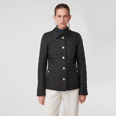 womens black burberry quilted jacket