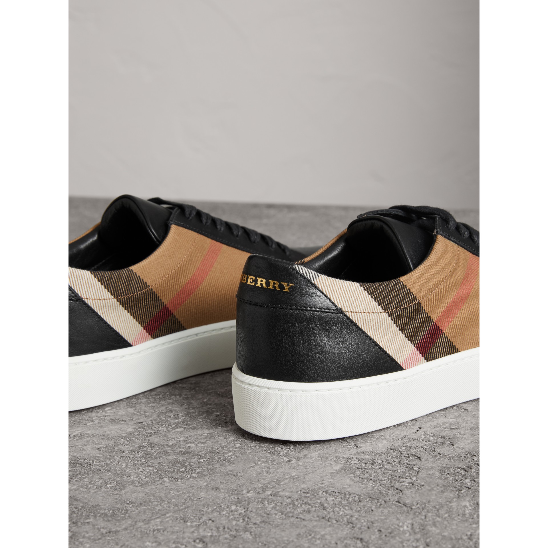 burberry salmond leather and cotton sneakers