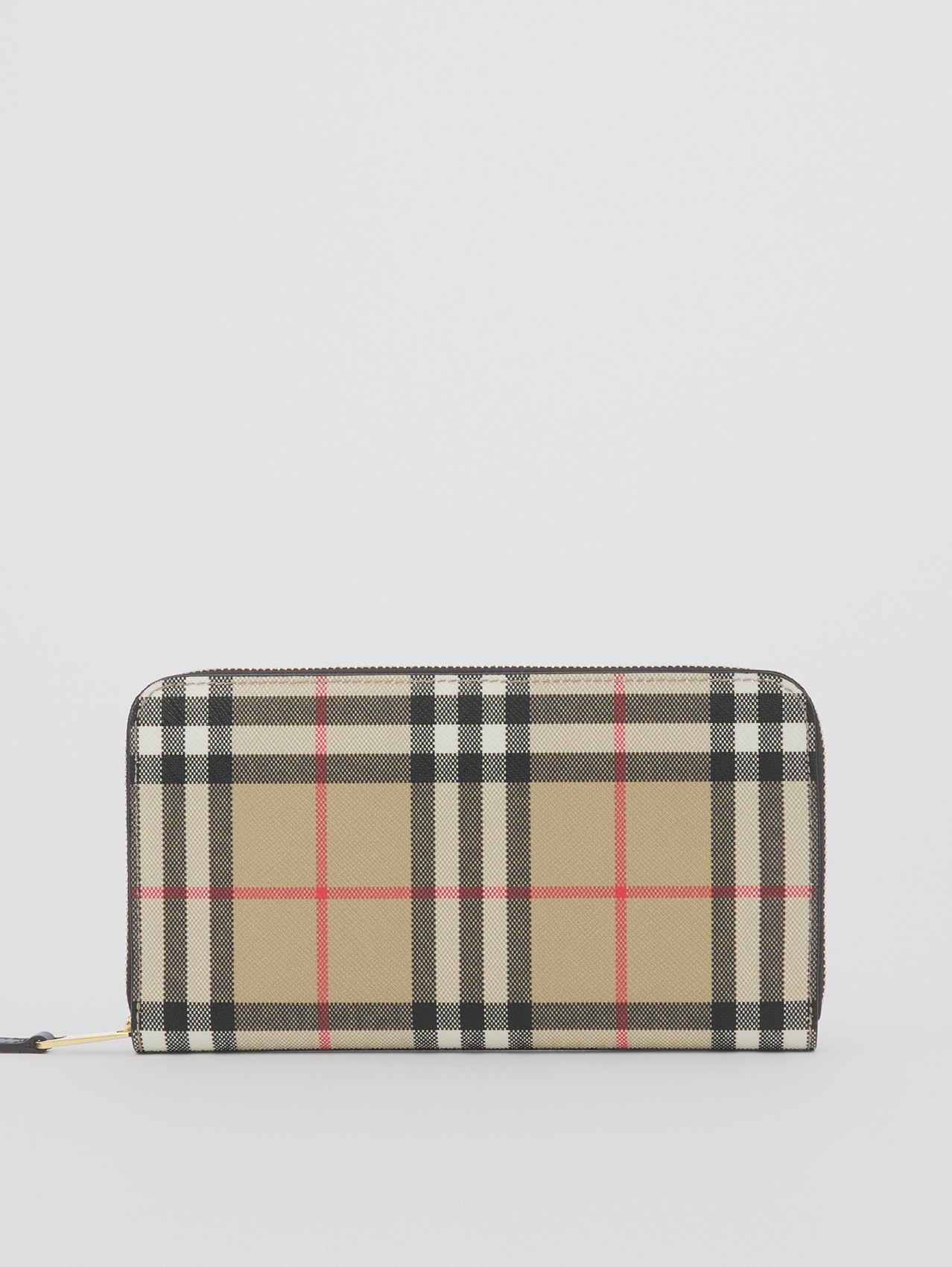 Vintage Check and Leather Ziparound Wallet in Archive Beige/black