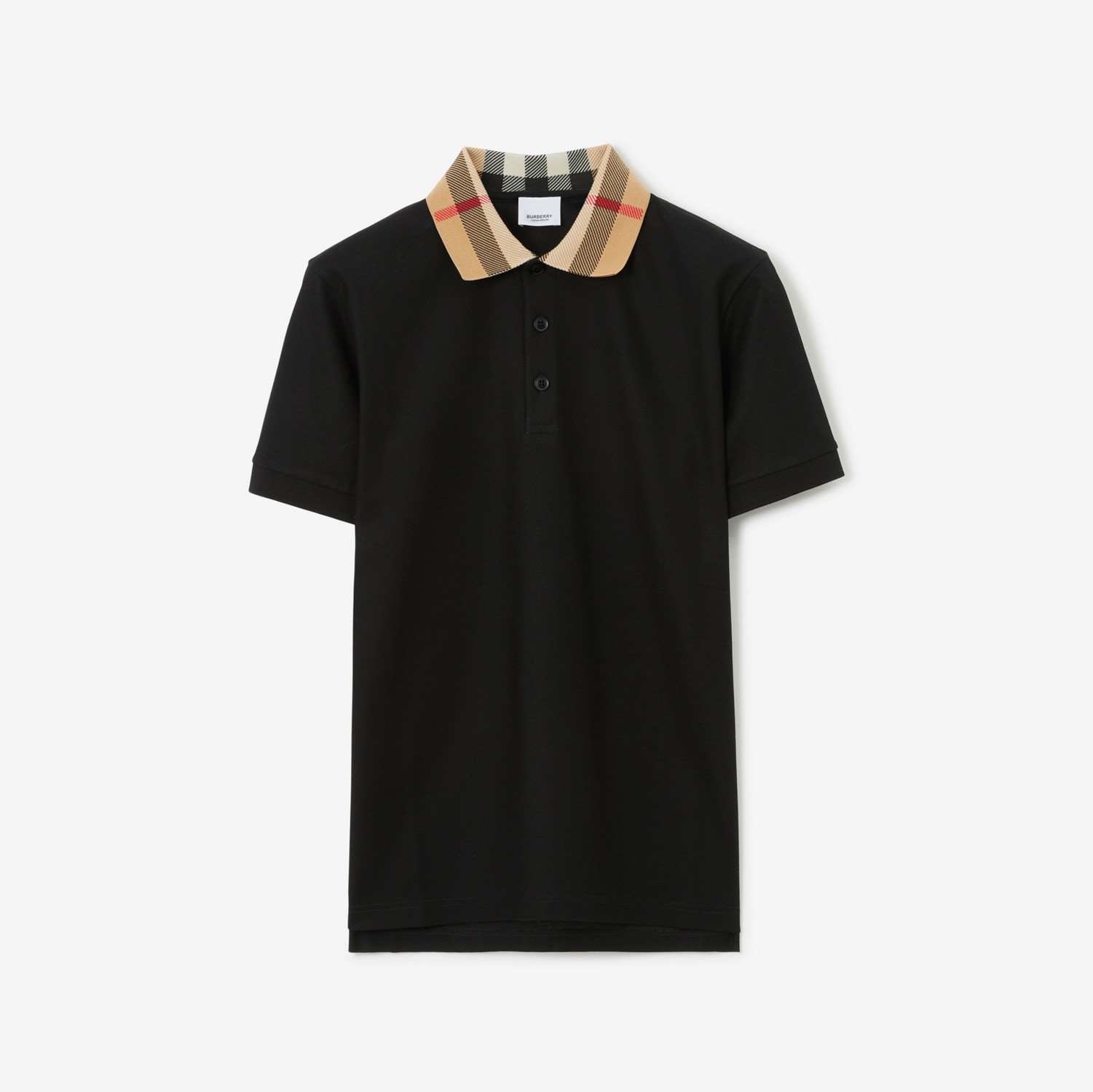 Camisa polo de algodão com colarinho Check (Preto) - Homens | Burberry® oficial
