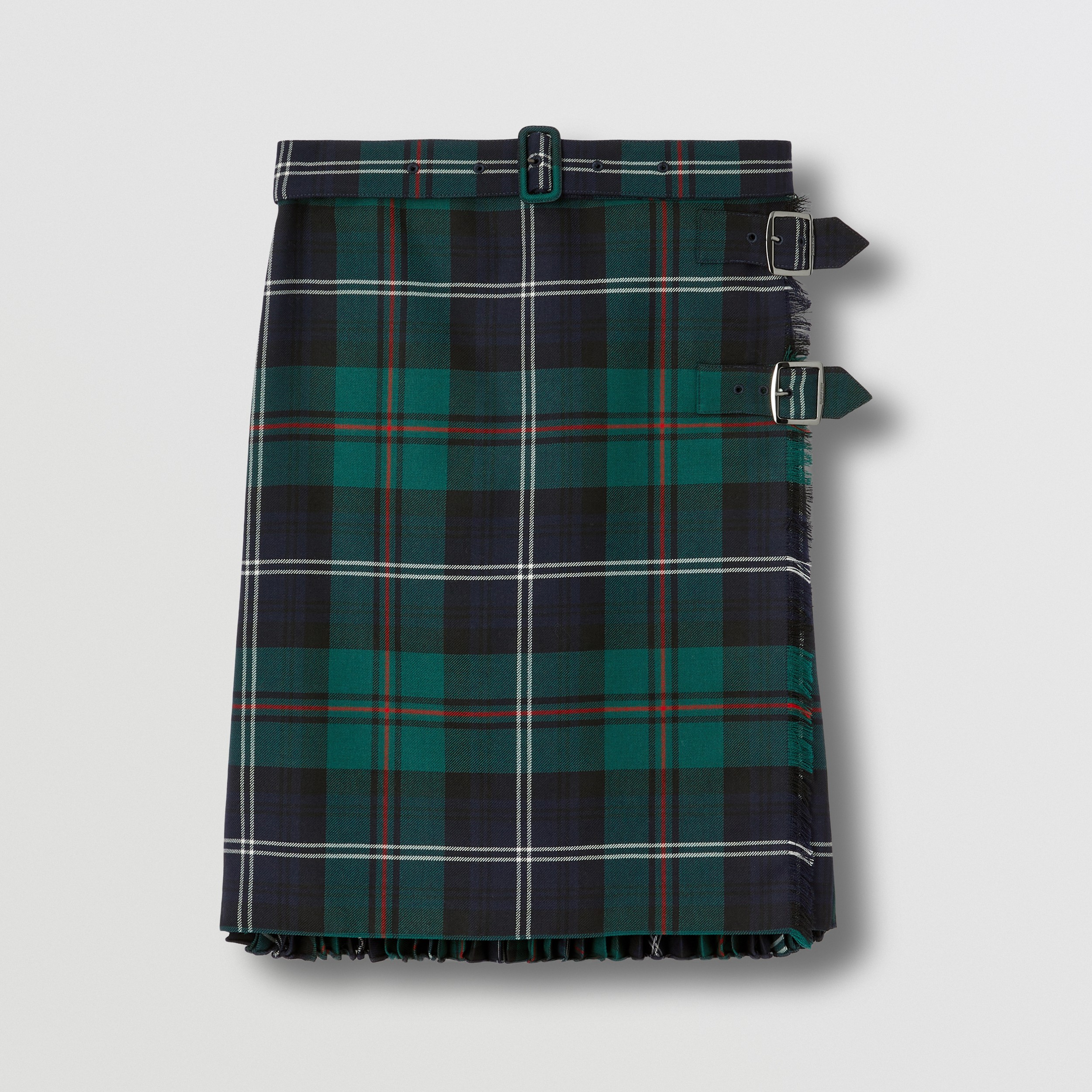 Pleated Panel Check Wool Belted Kilt in Dark Viridian Green - Women | Burberry® Official - 4