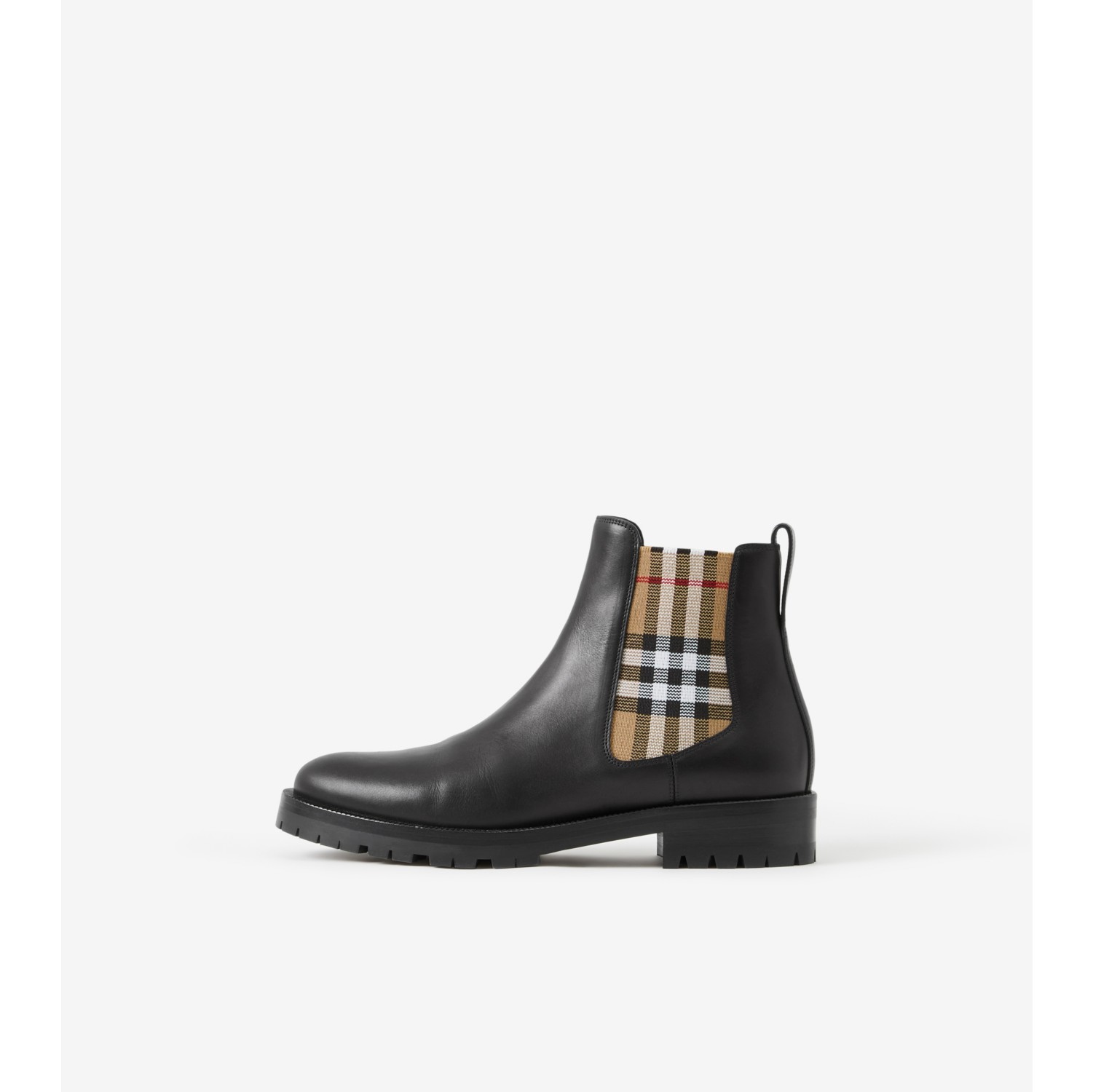 Check Panel Leather Chelsea Boots