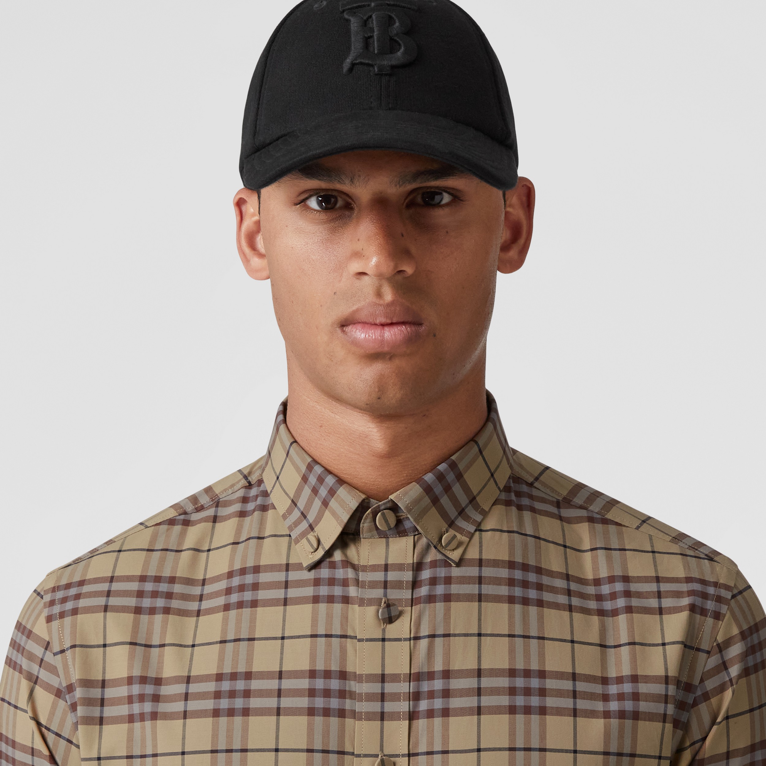 Slim Fit Small Scale Check Stretch Cotton Shirt in Almond Brown - Men | Burberry® Official - 2