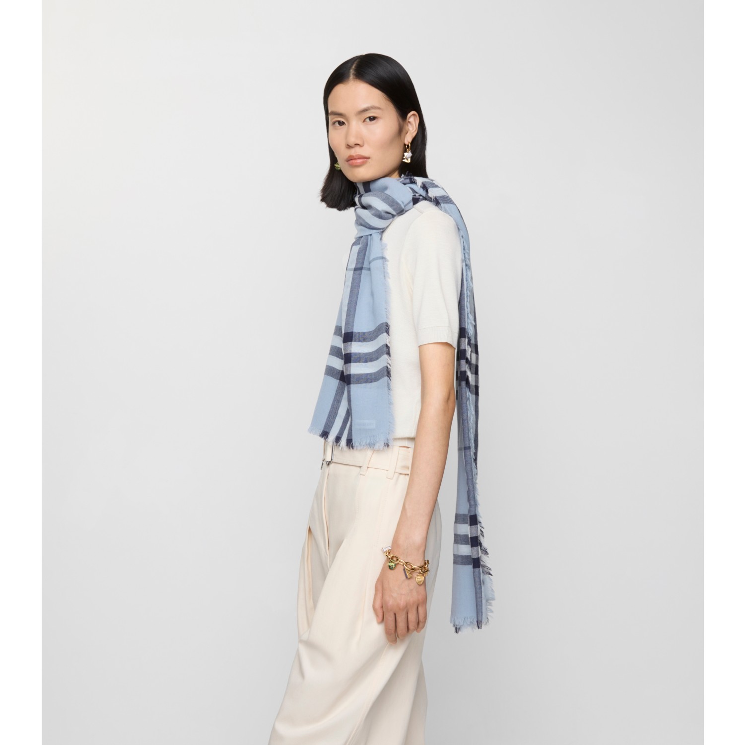 Wide Check Wool Scarf
