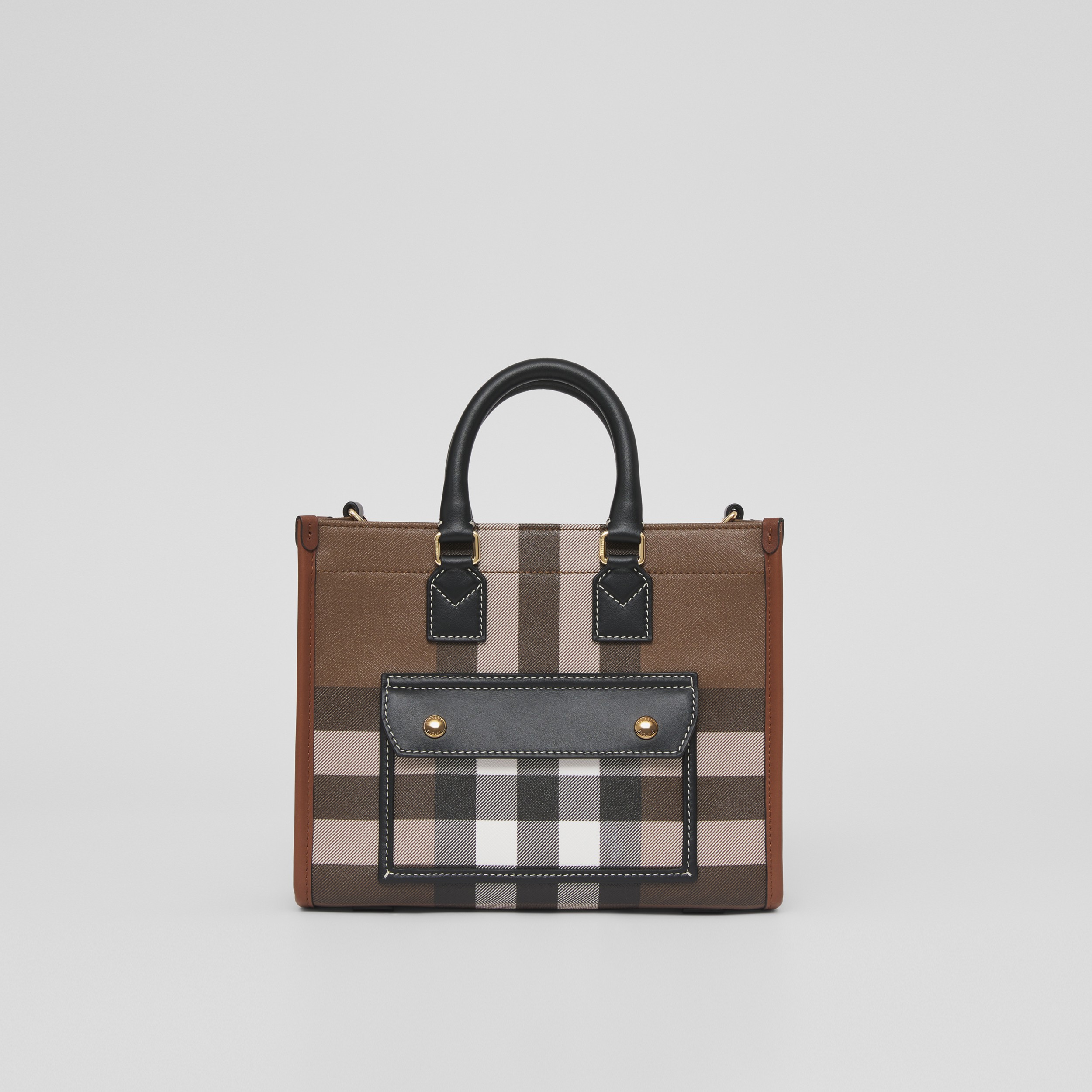 Mini Check and Leather Freya Tote in Dark Birch Brown - Women | Burberry® Official - 1